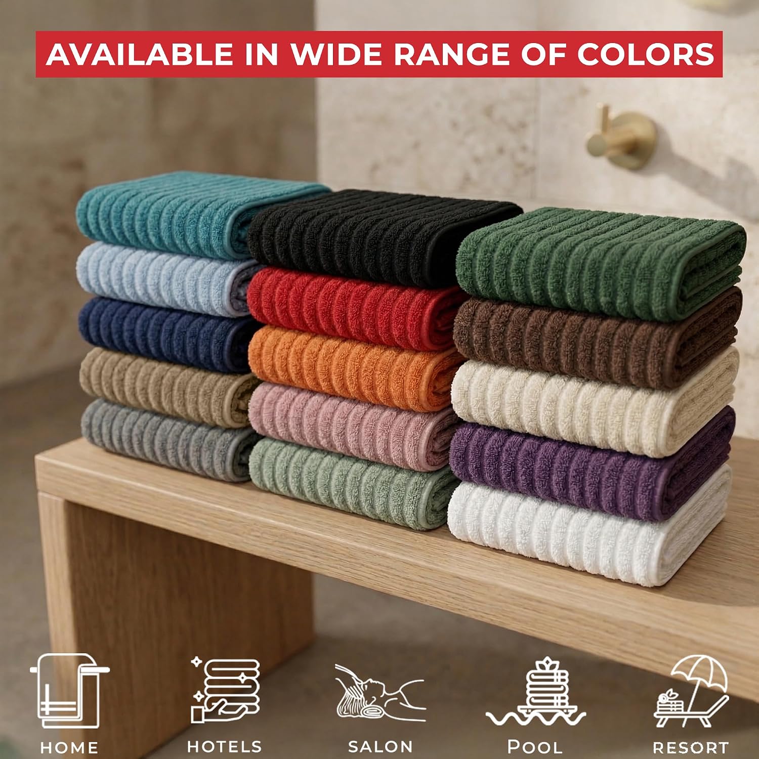 RIVERSIDE Pack of 2 Extra Large Bath Sheet Towels, 35 x 70 Inches, 600 GSM, Ribbed Stripe, 100% Cotton - Super Soft, Highly Absorbent & Quick Dry for Bathroom, Spa & Hotel, Orange