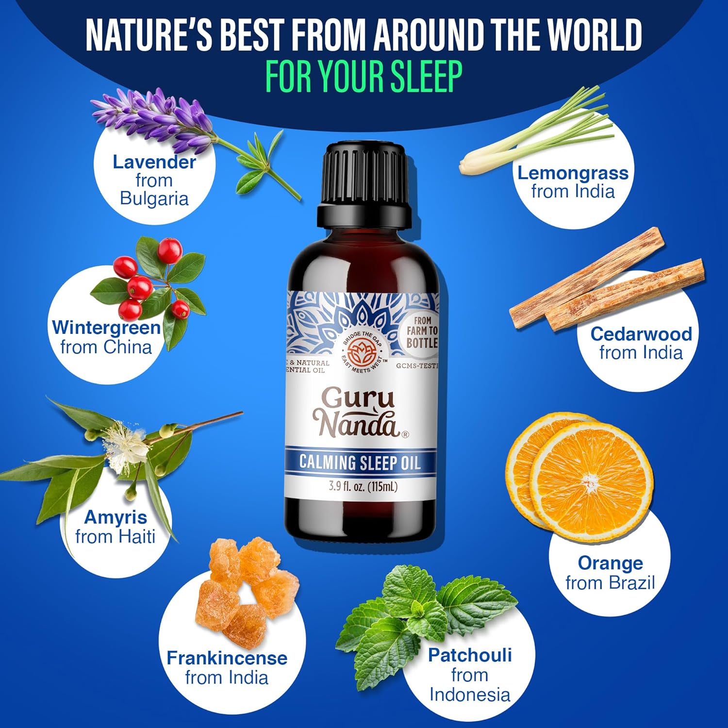 GuruNanda Calming Sleep Essential Oil, Blend of 100% Natural, Pure & Undiluted Essential Oils, Promote Relaxation, Calmness & Restful Sleep, 3.9 fl oz
