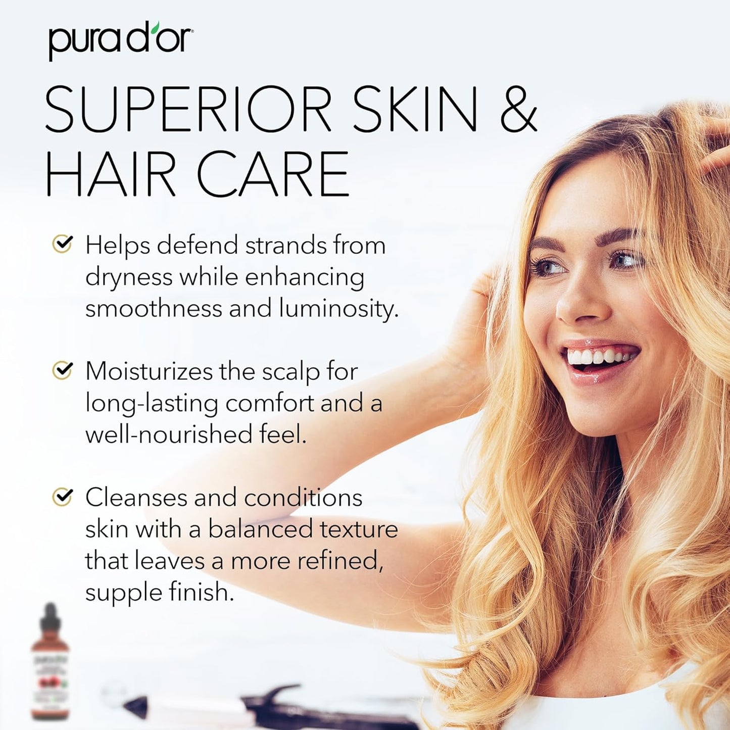 PURA D'OR Organic Castor Oil – Pure Cold-Pressed, Hexane-Free, USDA Certified - Hair, Lashes, Brows, Scalp, Skin: Supporting Softness, Strength, Hydration, Shine & Radiance 4 Oz Hair Regrowth Tonic