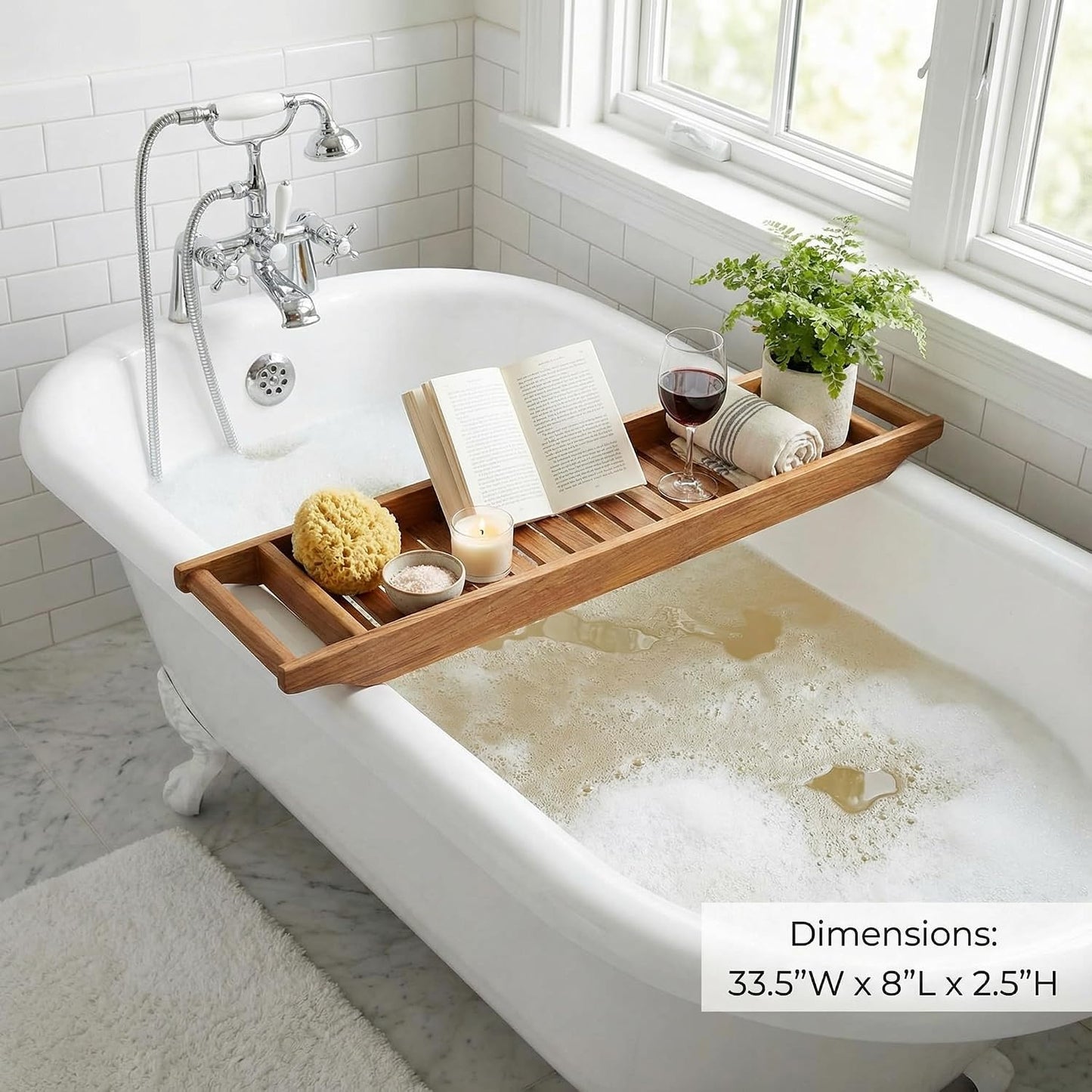 Bare Decor Vaske Natural Teak Wood Bathtub Caddy, 33" Wide