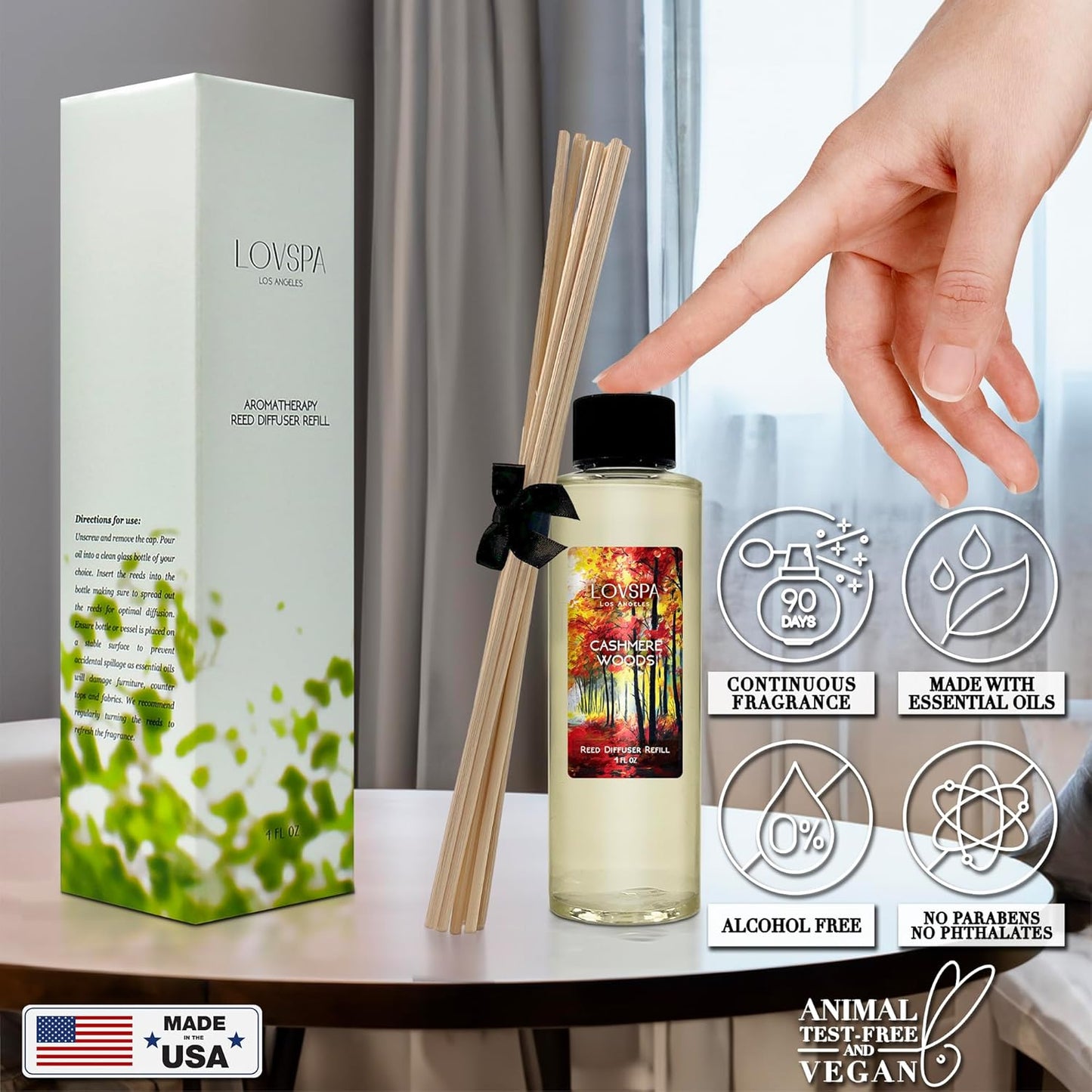 Cashmere Woods Diffuser Oil - Fall Essential Oils for Diffuser Refill & Air Freshener Room Spray - Long-Lasting & Natural Home Fragrance, Scented Oil for Diffusers, USA Made, 4oz