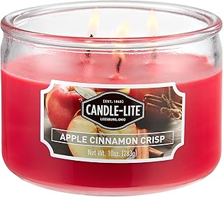 Candle-lite Scented Candles, Apple Cinnamon Crisp Fragrance, One 10 oz. Three Wick Aromatherapy Candle with 20-40 Hours of Burn Time, Red Color
