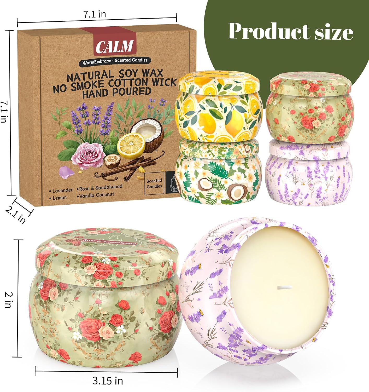 WarmEmbrace Scented Candles for Women, 4 Pack Soy Candle Set, 4.4OZ Candles for Home Scented, Candle Gift Set for Women, Lavender/Coconut and Christmas Holiday Candles, Valentines Day Gifts