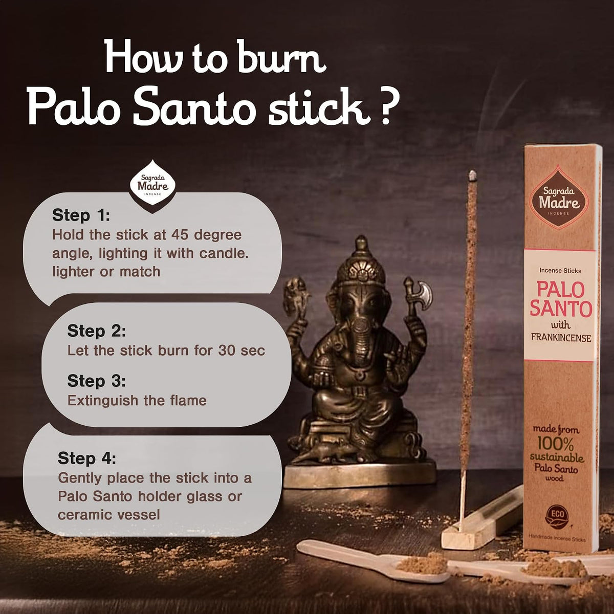 Sagrada Madre 8pcs Wildly Harvested Thick Palo Santo Incense Sticks (Frankincense), 9” Long - Eco Friendly, Non-Toxic, Aromatic Incense Sticks (1hr Burning Time) to Heal &amp; Calm Your Body &amp; Environment