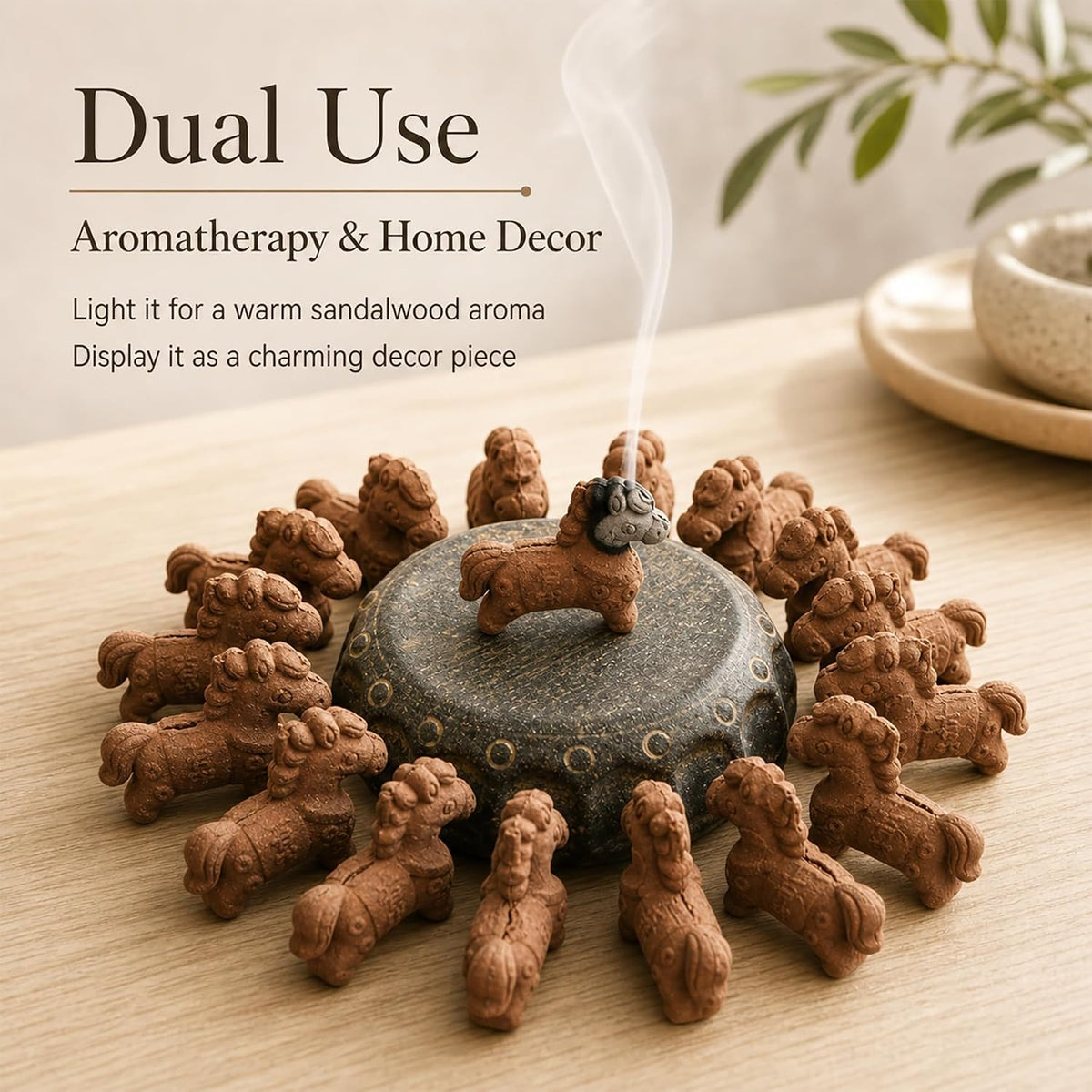 Large Incense Cones, Natural Sandalwood Scent, Horse Incense Cones - Mud Sculpture Zodiac Horse Shape,Fits Most Incense Trays &amp; Holders, Excellent for Relaxation(40Pcs)