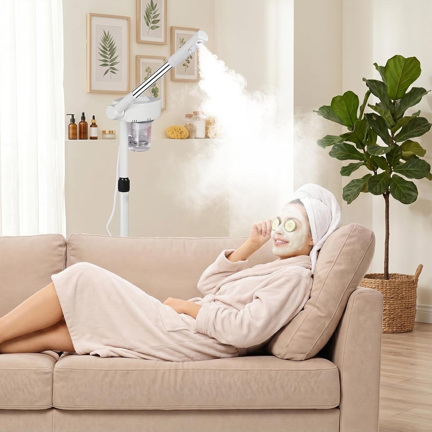 Professional Ionic Ozone Facial Steamer on Wheels, Standing Hot Mist Face Steamer with Microdermabrasion, Rolling Esthetician Spa Machine for Beauty Salon & Home Deep Skin Pore Cleansing