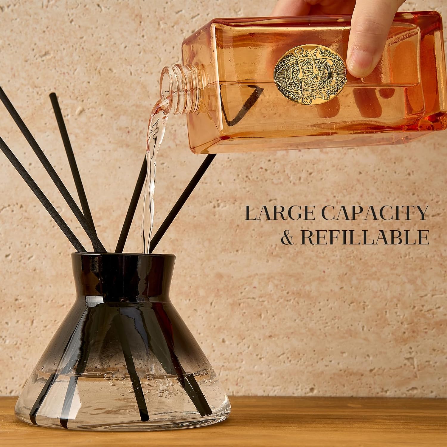 M&SENSE 6.3 oz Large Reed Diffuser Set | Tobacco Teakwood Scent Oil Diffuser with Sticks | Hotel Collection Non-Toxic Essential Oil |for Bedroom Bathroom Living Room