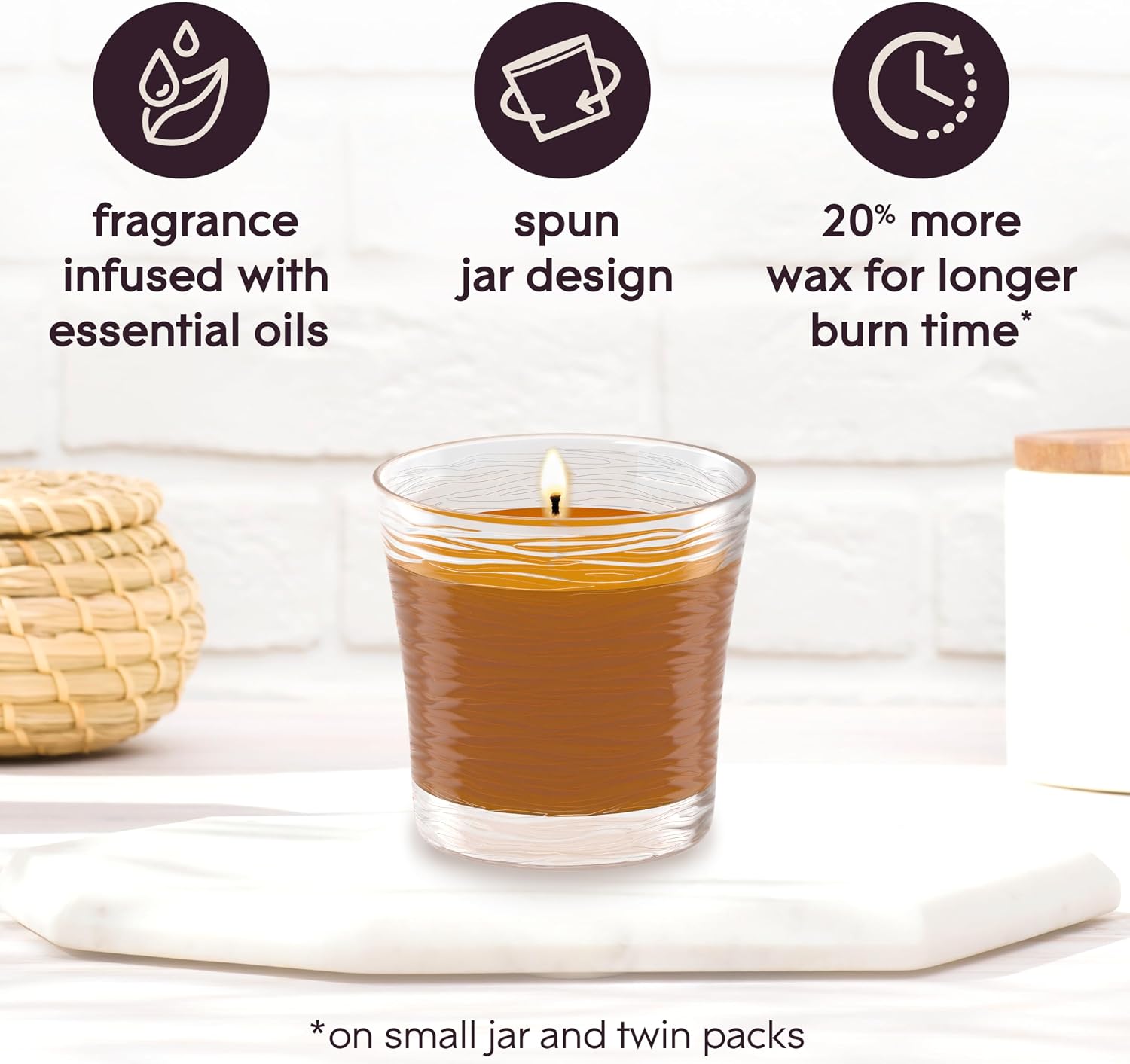 Glade 1-Wick Scented Candle Jar, Cashmere Woods, Air Freshener Infused with Essential Oils, 4.08 Oz, 2 Count