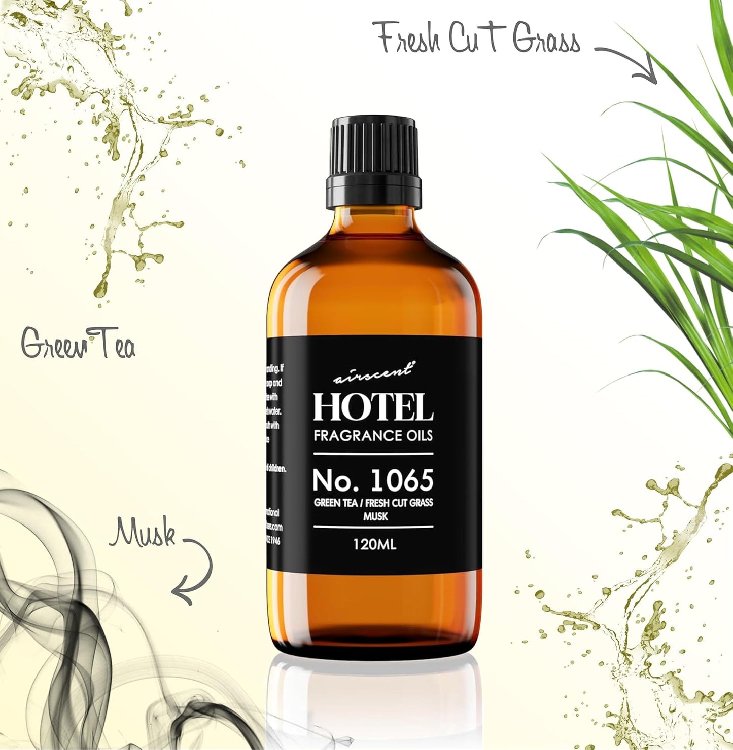AirScent Hotel Diffuser Oil No. 1065 - Green Tea & Fresh Cut Grass - Premium Fragrance Oil for Ultrasonic and Waterless Diffusers and Crafting - 10 mL, 0.34 fl oz Glass Dropper Bottle
