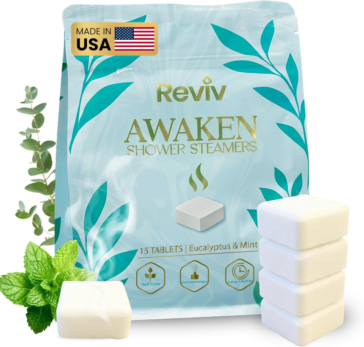 REVIV Shower Steamers Aromatherapy – 15pc Eucalyptus & Mint Shower Bombs