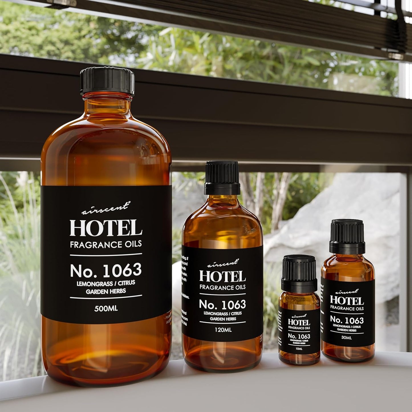 AirScent Hotel Diffuser Oil No. 1063 - Lemongrass Citrus Garden Herbs - Premium Fragrance Oil for Ultrasonic and Waterless Diffusers and Crafting - 10 mL, 0.34 fl oz Glass Dropper Bottle