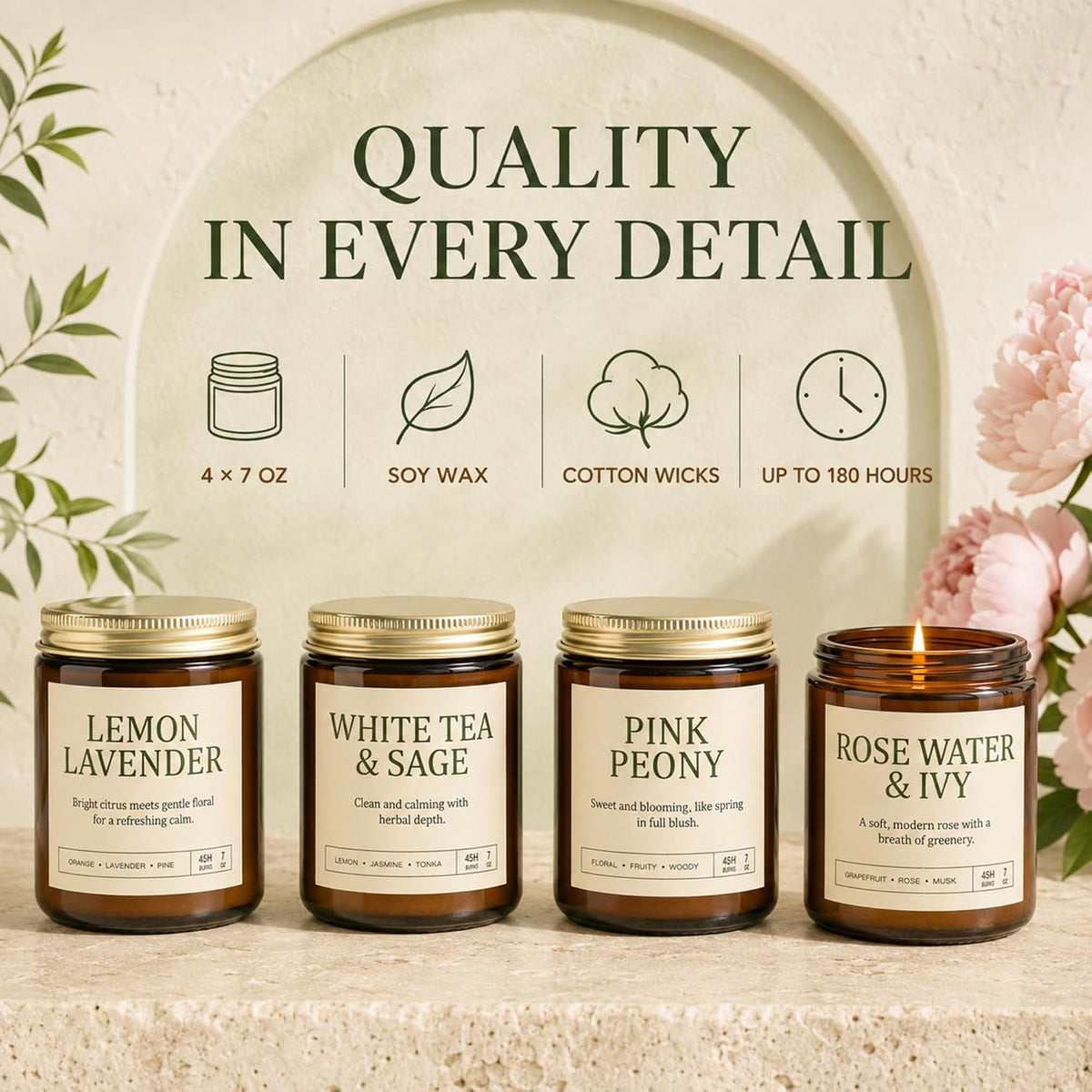 Scented Candles for Women, 4 Pack Soy Jar Candles, 28 oz Total
