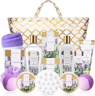 Spa Luxetique Gifts for Women Lavender Gift Baskets for Women 15pcs Bath and Body Work Gift Set With Tote Bag Bath Sets for Women Mothers Day Gifts for Her