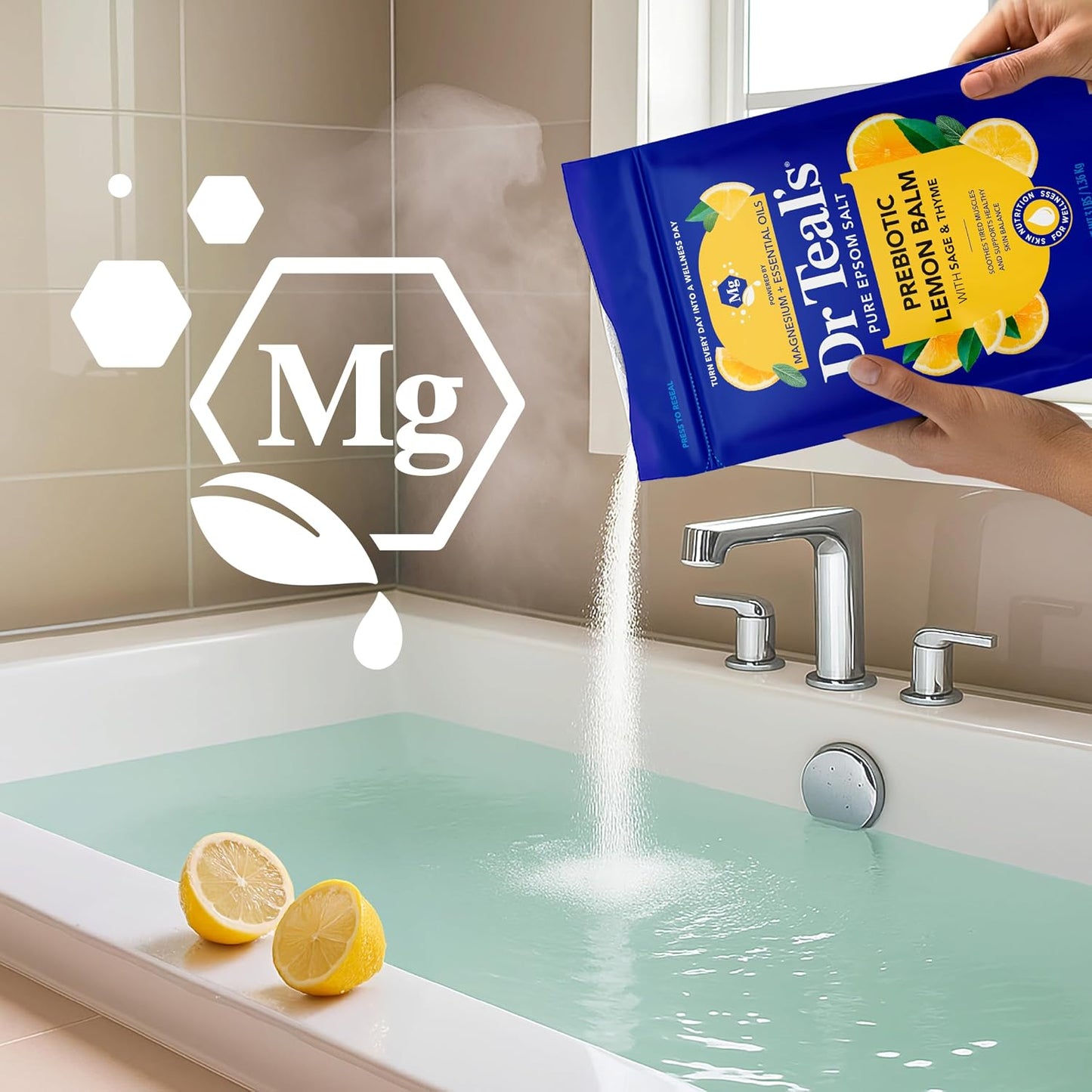 Dr Teal's Epsom Salt Magnesium Soak, Prebiotic Lemon Balm & Sage, 3 lbs