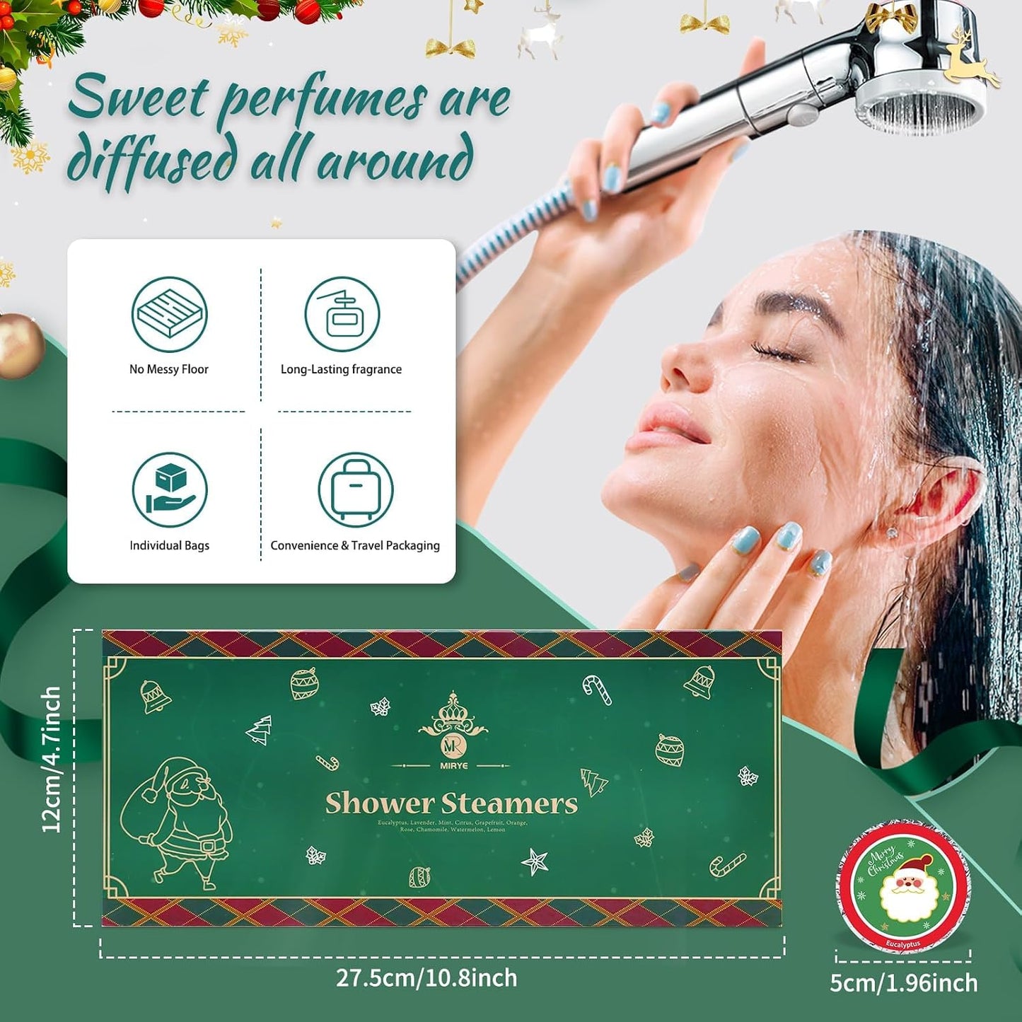 10 Pcs Shower Steamers Aromatherapy, Christmas SPA Gifts Birthday Gifts White Elephant Shower Bombs with Essential Oils Relaxation Home SPA, Self Care Christmas Stocking Stuffers for Women Men