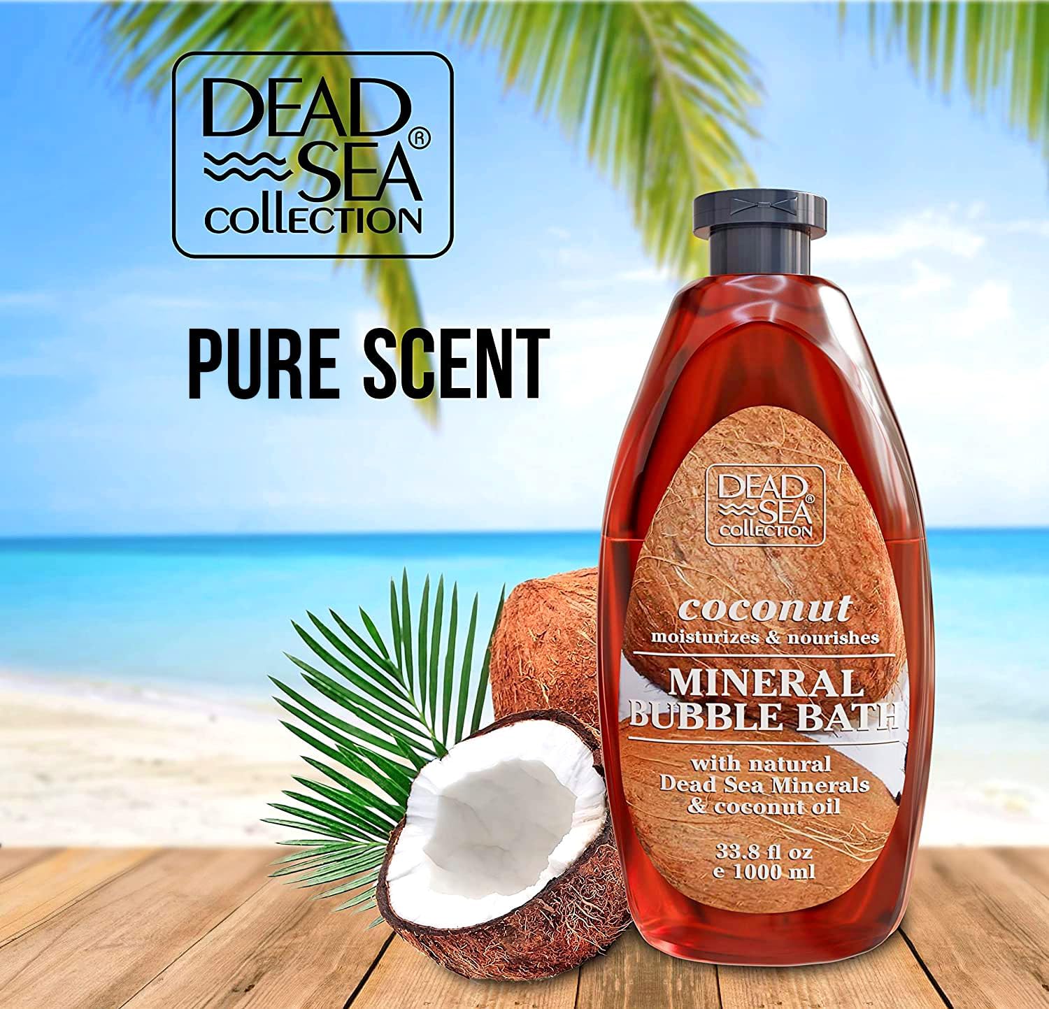Dead Sea Collection Bubble Bath with Coconut for Women and Men - Coconut Oil and Pure Dead Sea Minerals - Nourishing and Moisturizing Skin - Pack of 2 (67.6 fl.oz)