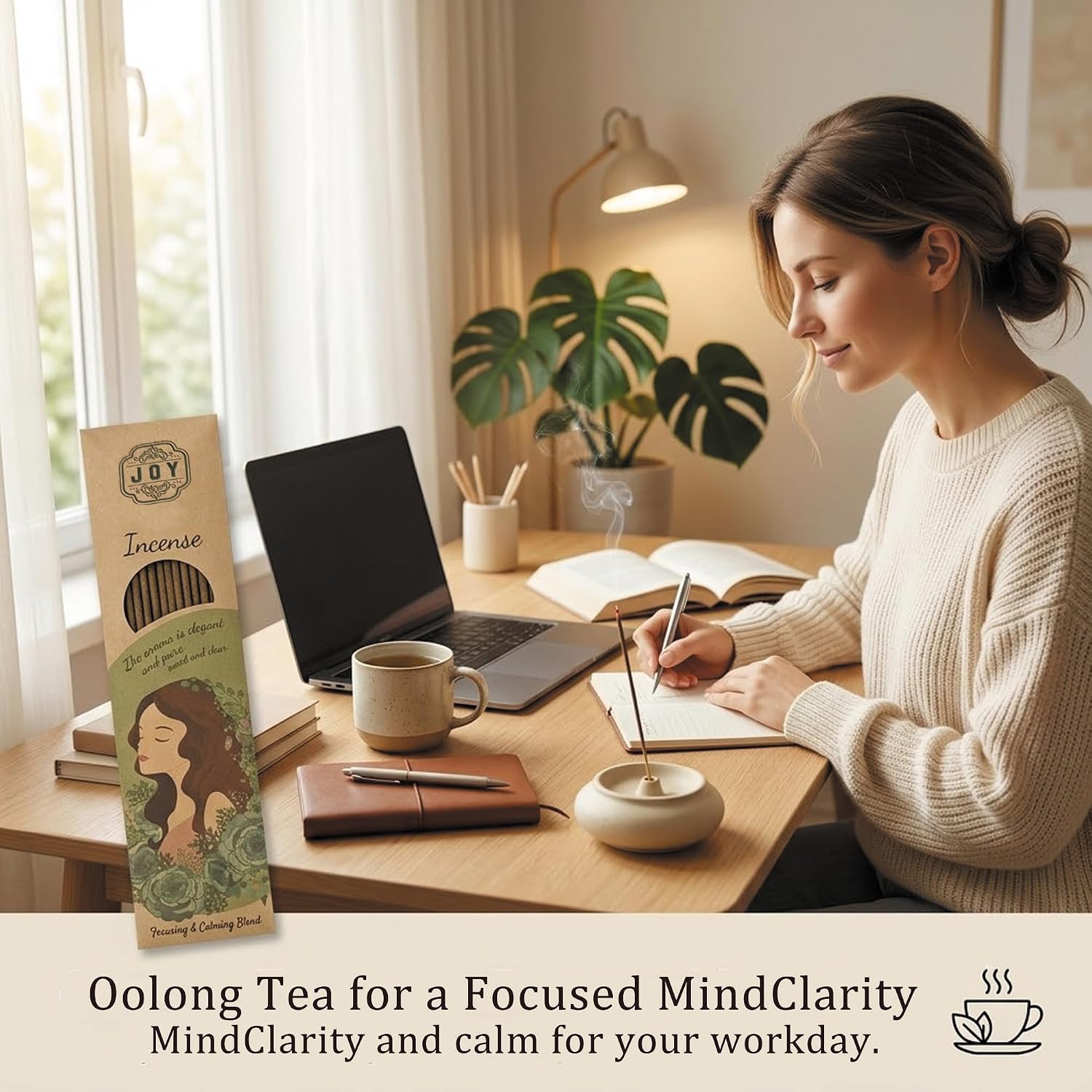 Oolong Tea Incense Sticks - Fresh Tea Aroma for Focus & Refreshment - 42 Sticks, 20cm, 35 Min Burn Time - Natural Home Fragrance for Study, Work, Meditation