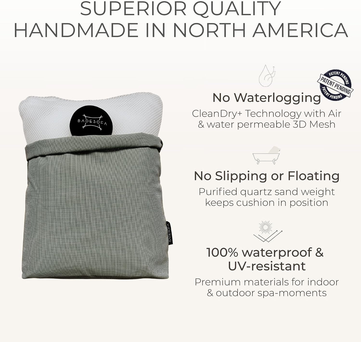 BADESOFA® Luxury Bathtub Seat Cushion – Bath Pillow for Tub, Quick-Dry & Washable, Non-Slip Weighted Tub Pillow, Home Spa Accessoire for Bathtub & Hot Tub in Charcoal