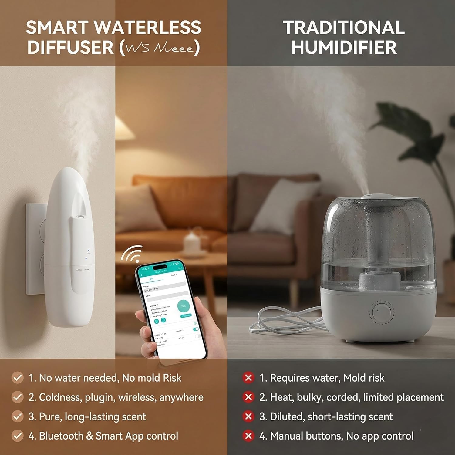 Plug in Smart Waterless Diffuser, Coverage up to 500 SqFt Waterless Essential Oil Diffuser -in Cold Air Aroma Diffuser, Home Scenting for Office & Bedroom, Easy Waterless Diffuser,White,100ml