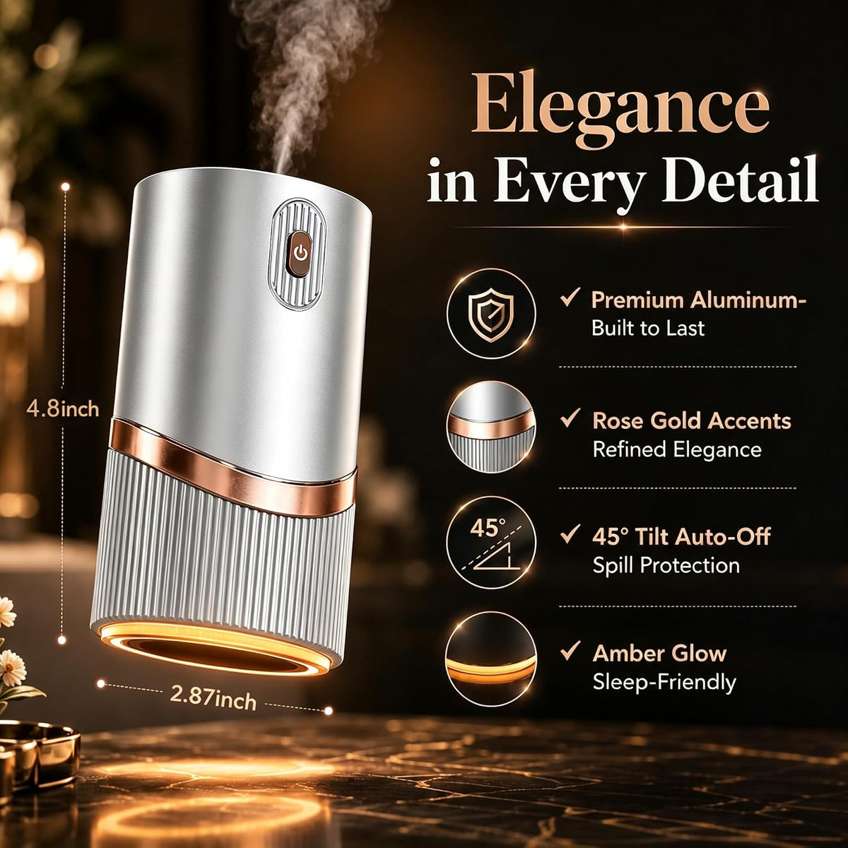 Essential Oil Diffuser Mini Waterless Diffuser Smart Car Diffuser Cordless Diffusers for Home Scent Diffuser Grey Air