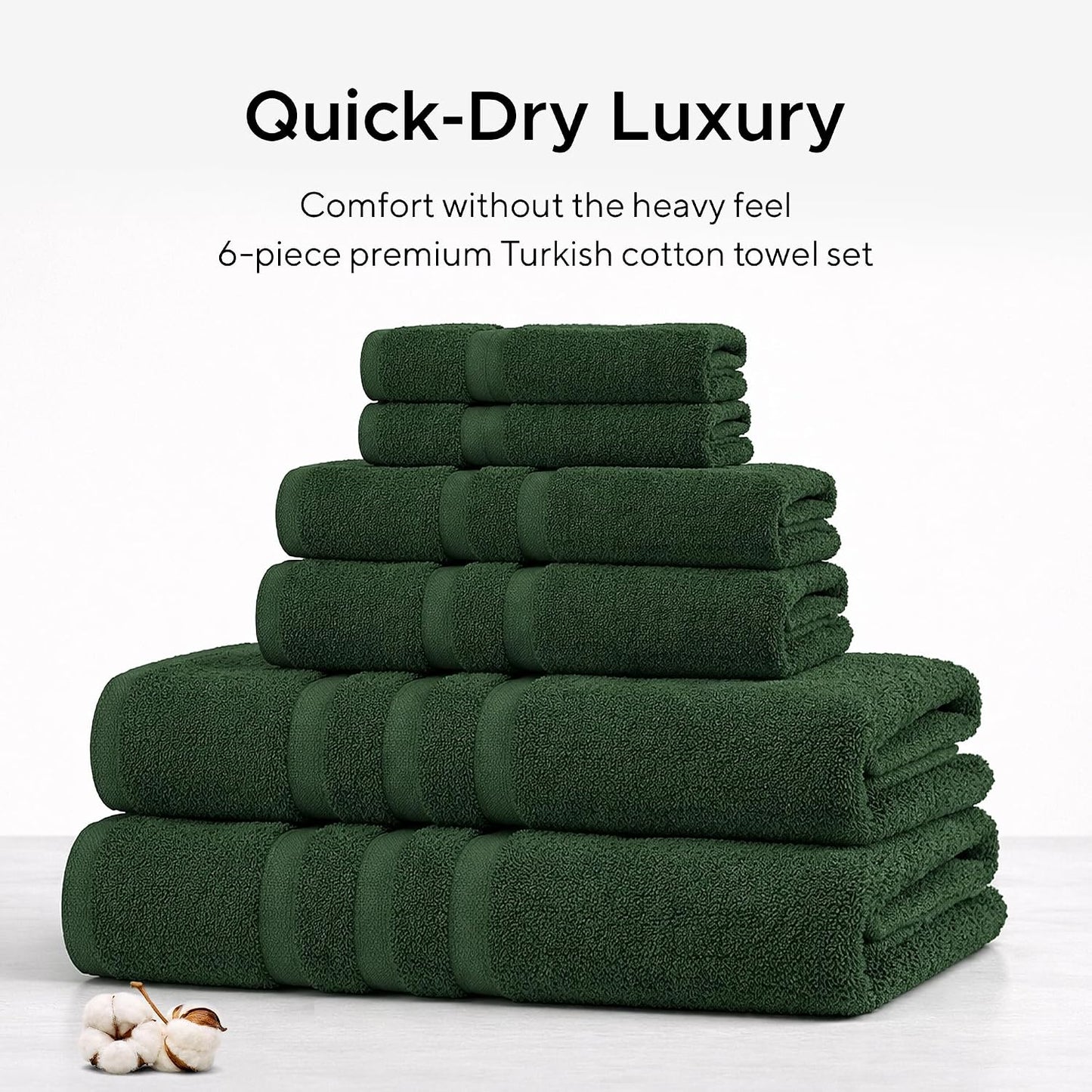 Luxury Hotel & Spa, Turkish Cotton Dark Green Towels Bathroom Sets | 6 Pieces Dark Green Bath Towels Soft and Absorbent Green Towel Set for Your Bathroom