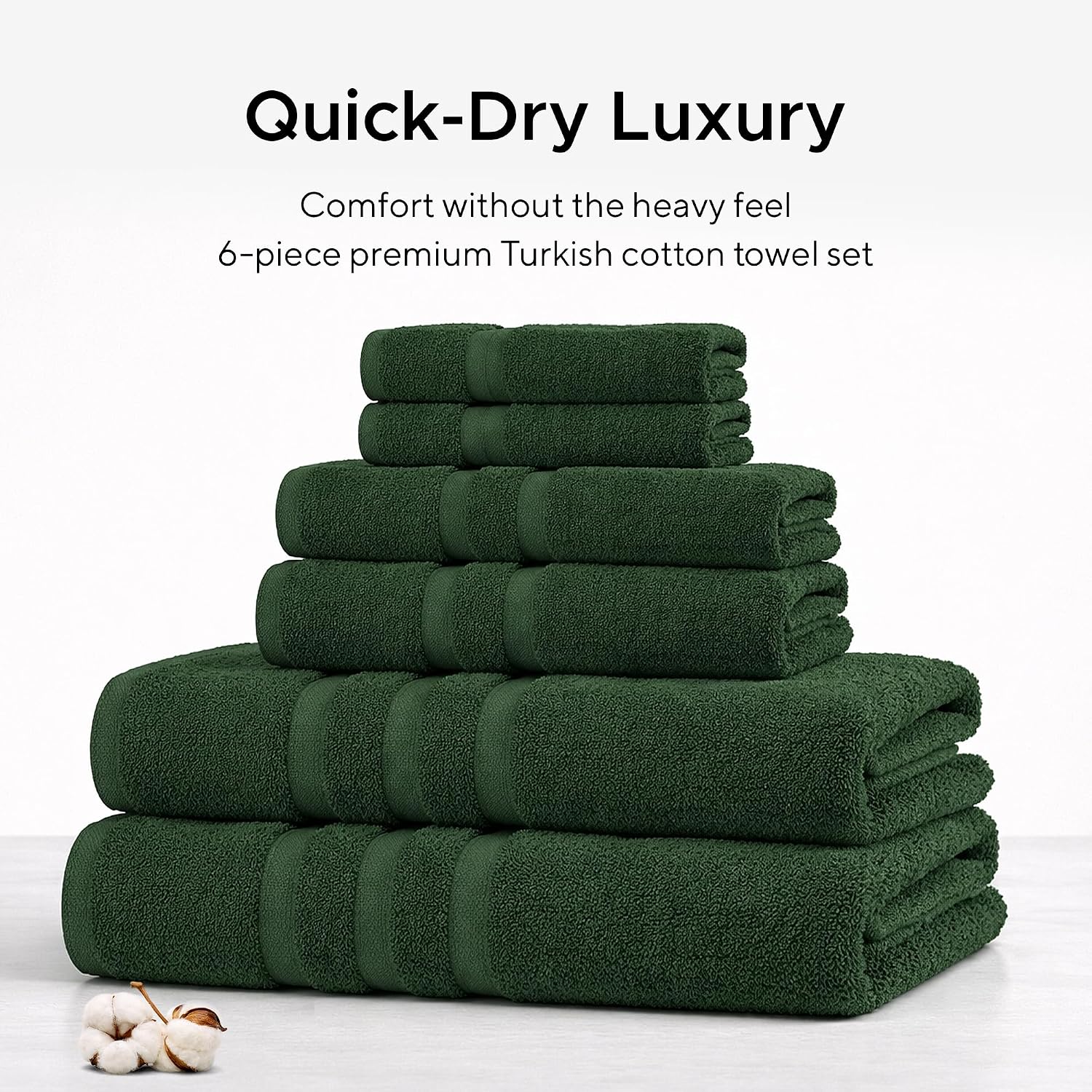 Luxury Hotel & Spa, Turkish Cotton Dark Green Towels Bathroom Sets | 6 Pieces Dark Green Bath Towels Soft and Absorbent Green Towel Set for Your Bathroom