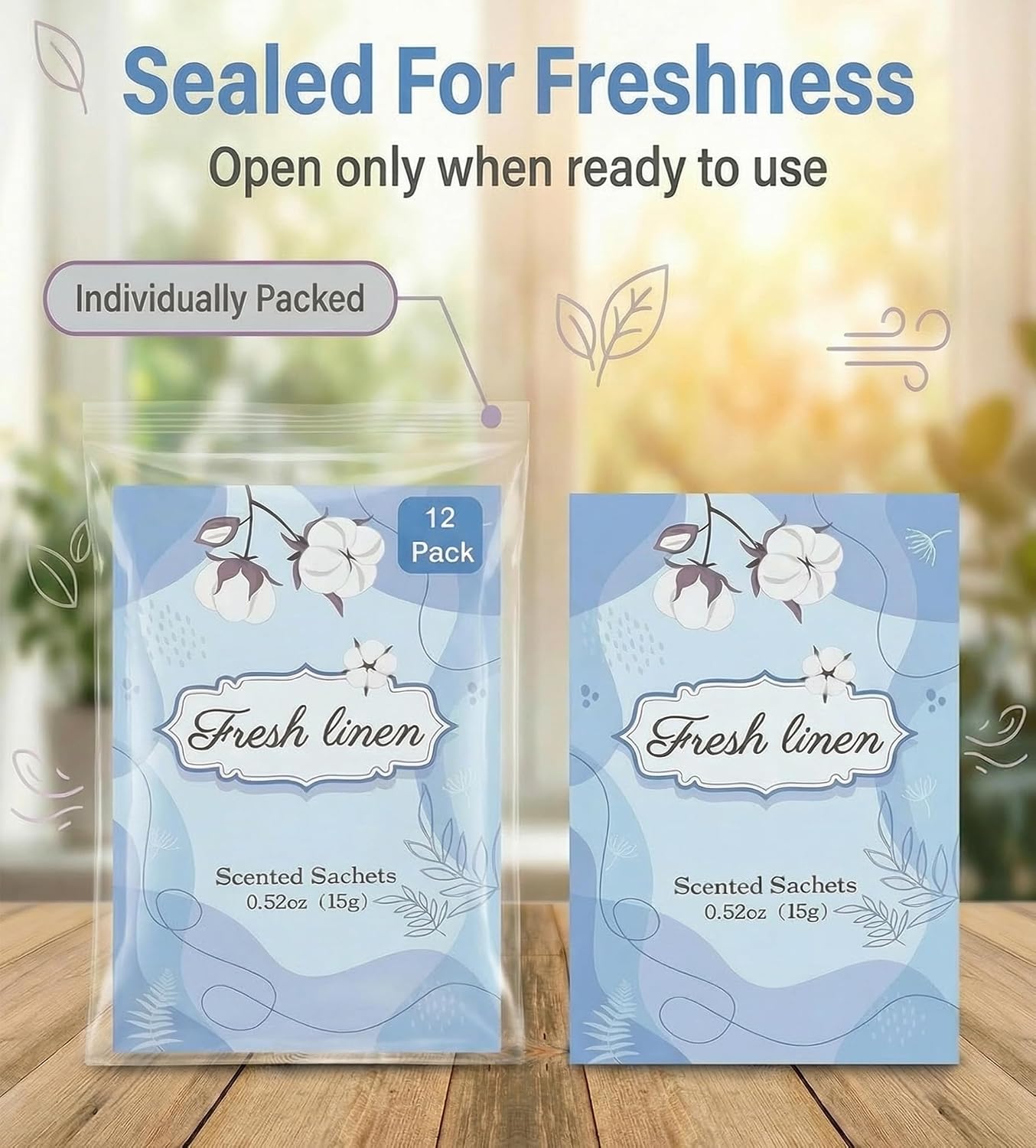 12 Packs Fresh Linen Hanging Scented Sachets for Drawers and Closets with Retractable Hook| Long-Lasting Closet Air Freshener & Closet Deodorizer | Closet Scent Freshener (Fresh Linen)