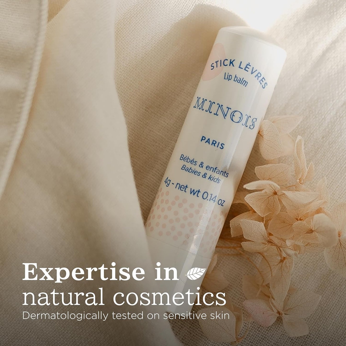 Minois Paris Baby & Kids Lip Balm - 100% Natural Organic Moisturizing Lip Care, Kids Chapstick With Sweet Almond Oil and Rice Wax, Non-Toxic Lip Treatment for Dry Chapped Lips, Made in France 4g