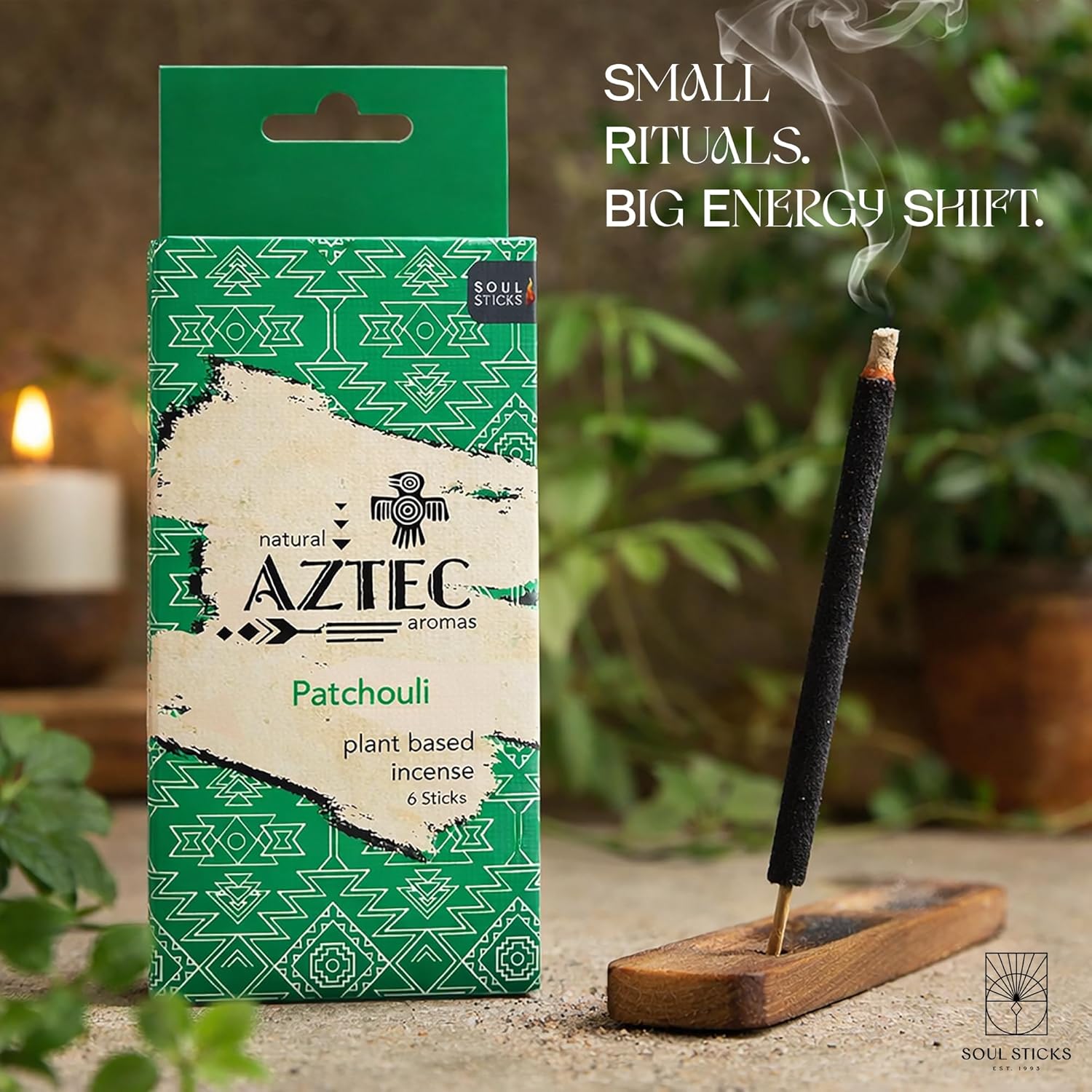 Soul Sticks Aztec Cinnamon Resin Incense Sticks, 90 Hrs Burn Time – 100% Natural, Hand-Rolled & Slow-Burning 6 Pcs| Artisan Blend for Yoga, Meditation, Relaxation, Aromatherapy (Patchouli)