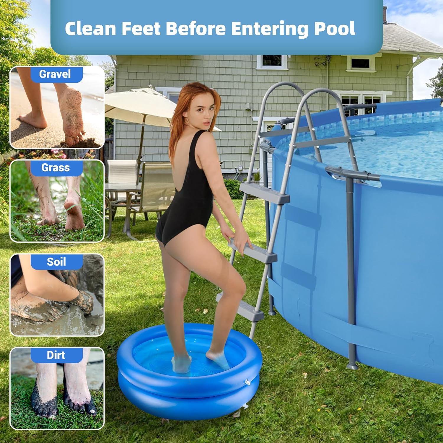 UNIFAMILY Inflatable Pool Foot Bath Basin Thickness, Portable Foot Soaking Bath Basin for Entry Pool Ladder, Pools Foot Bath Tray, Clean Feet Accessories with Pump, Small Inflatable Pool