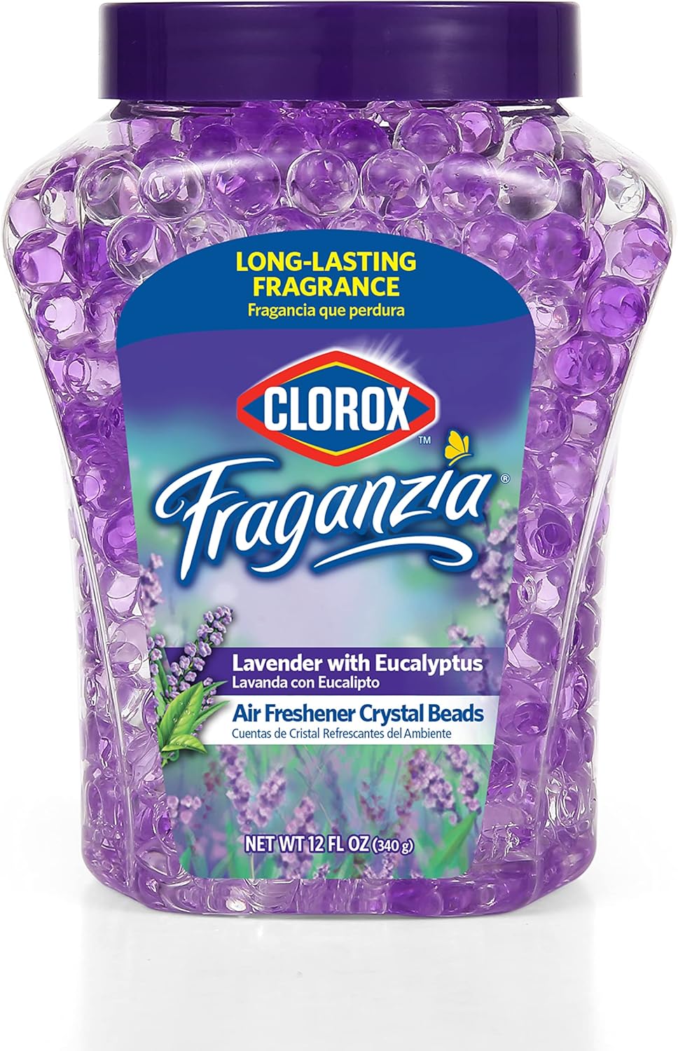 Clorox Fraganzia Crystal Beads Air Freshener, Long Lasting Room Deodorizer and Odor Eliminator Gel Beads to Freshen Home, Car, or Office, Lavender with Eucalyptus Scent, 12 Fl Oz