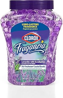 Clorox Fraganzia Crystal Beads Air Freshener, Long Lasting Room Deodorizer and Odor Eliminator Gel Beads to Freshen Home, Car, or Office, Lavender with Eucalyptus Scent, 12 Fl Oz