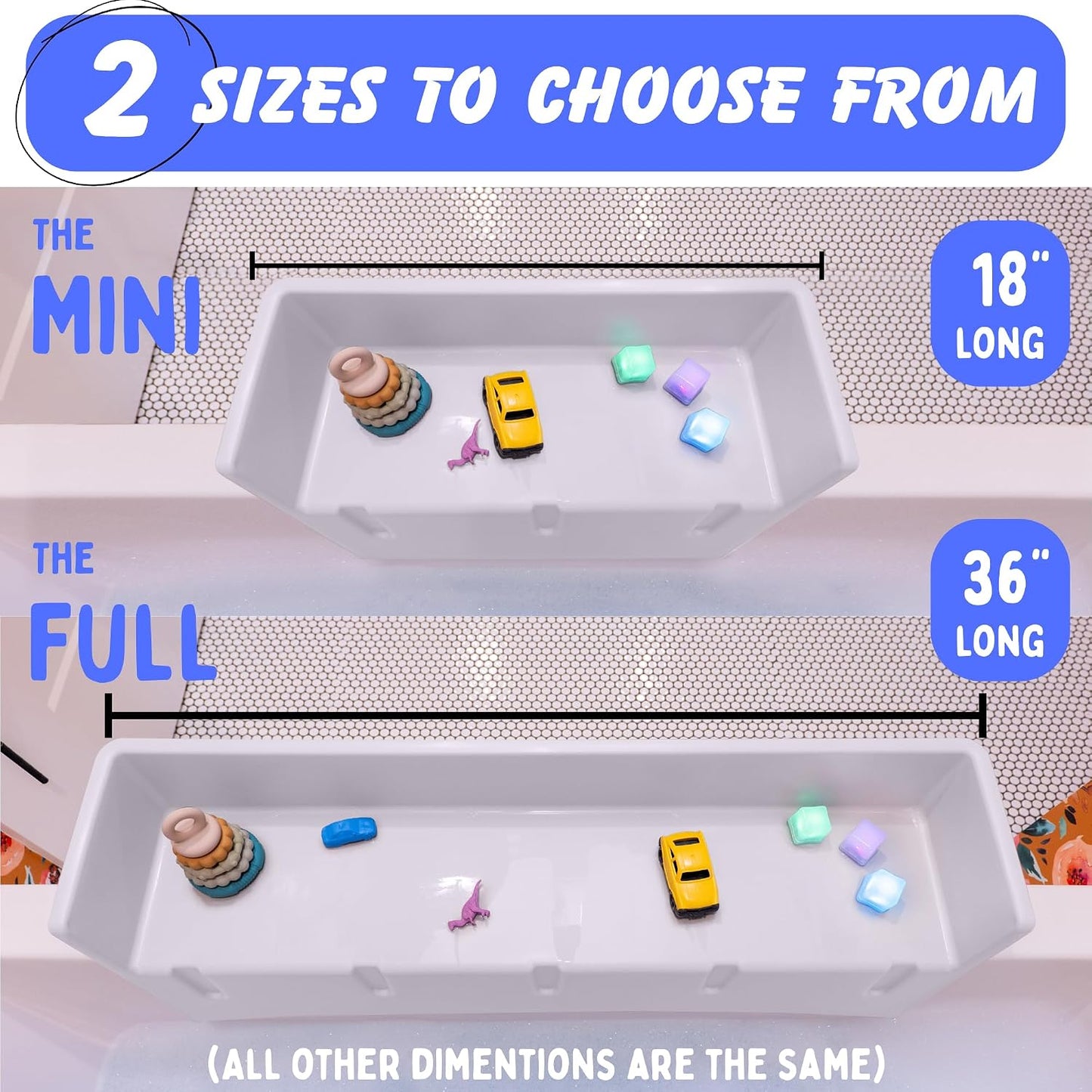 Tub Topper® Bathtub Splash Guard & Bath Shelf for Kids – Toddler Bath Tray, Bath Toys Storage & Ledge Organizer – Splash Guard for Bathtub with Suction Cups – Kids Bathroom Accessories (White)