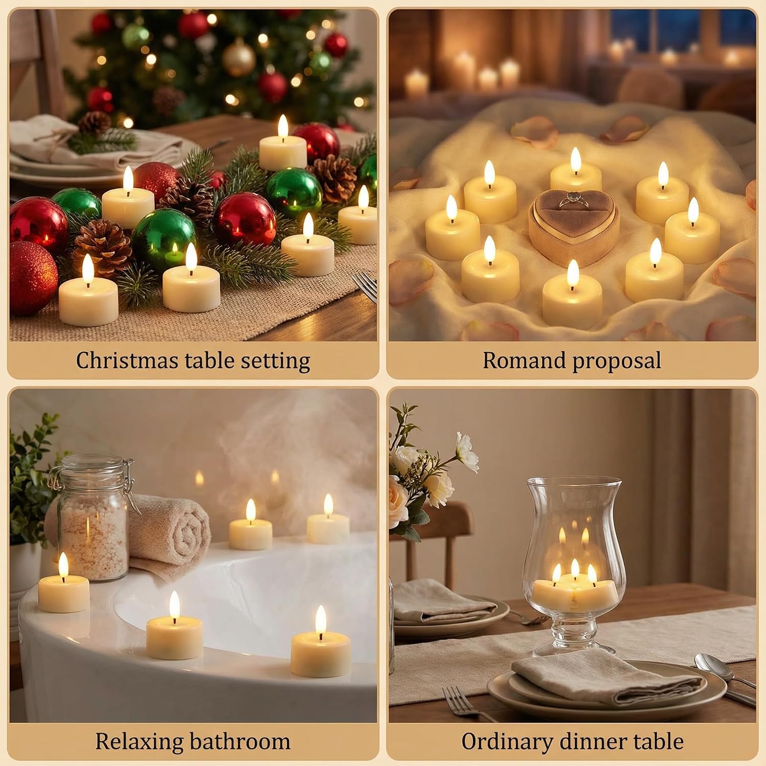 Eywamage Ivory Flameless Wax Tealights with Remote Batteries, Realistic Flickering LED Tea Votive Candles Set of 10