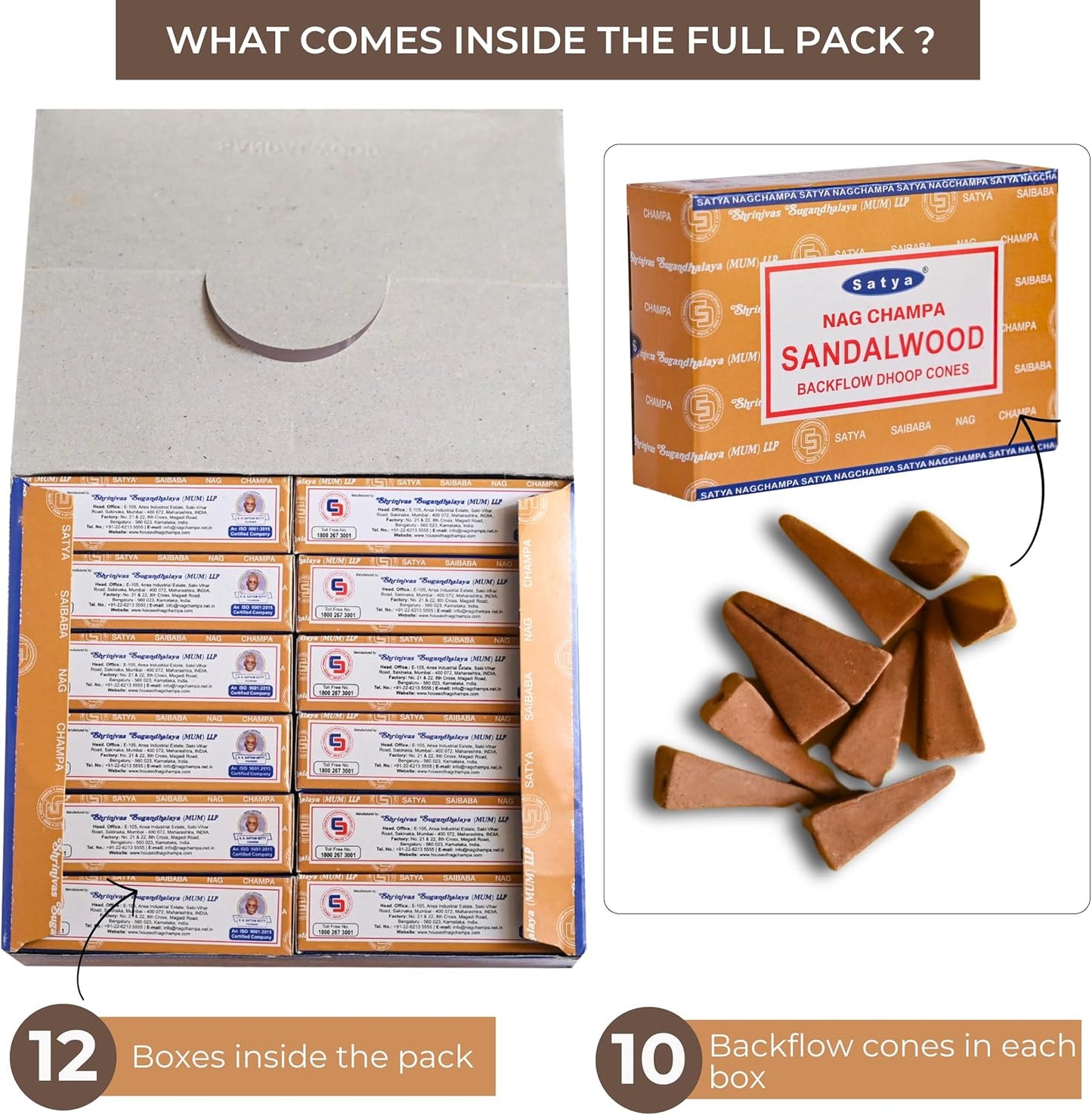 Sandalwood Backflow Incense Cones for Waterfall Aromatic Smoke Fountain Haze Falls and Mat Bundle - Pack of 12