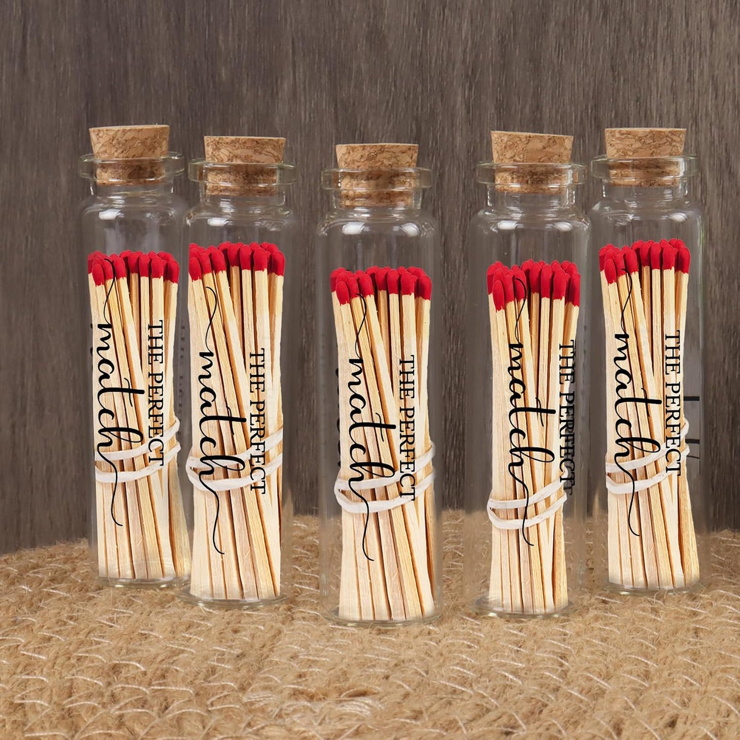 Klmnop 24 Pcs Empty Matches Jars with Cork Top, Bulk Glass Match Holder with Decorative Twine for DIY Wedding Matches Favors Party Favors Guests Gifts(Clear)