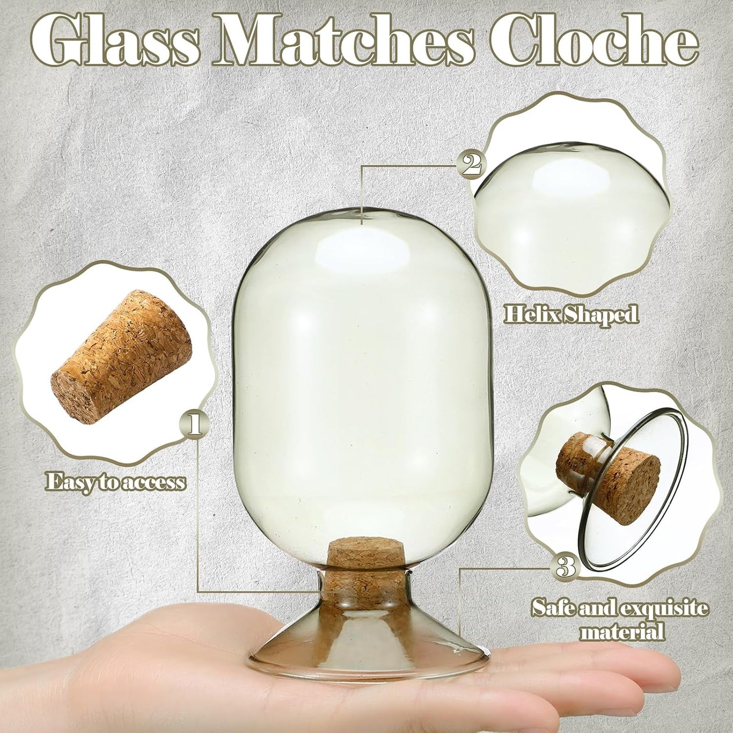 Teenyyou Smoke Grey Glass Match Cloche Holder Decorative Matches Jar Trendy Fireplace Display Decor, Not Include Sticks(5 x 2.87 Inch)