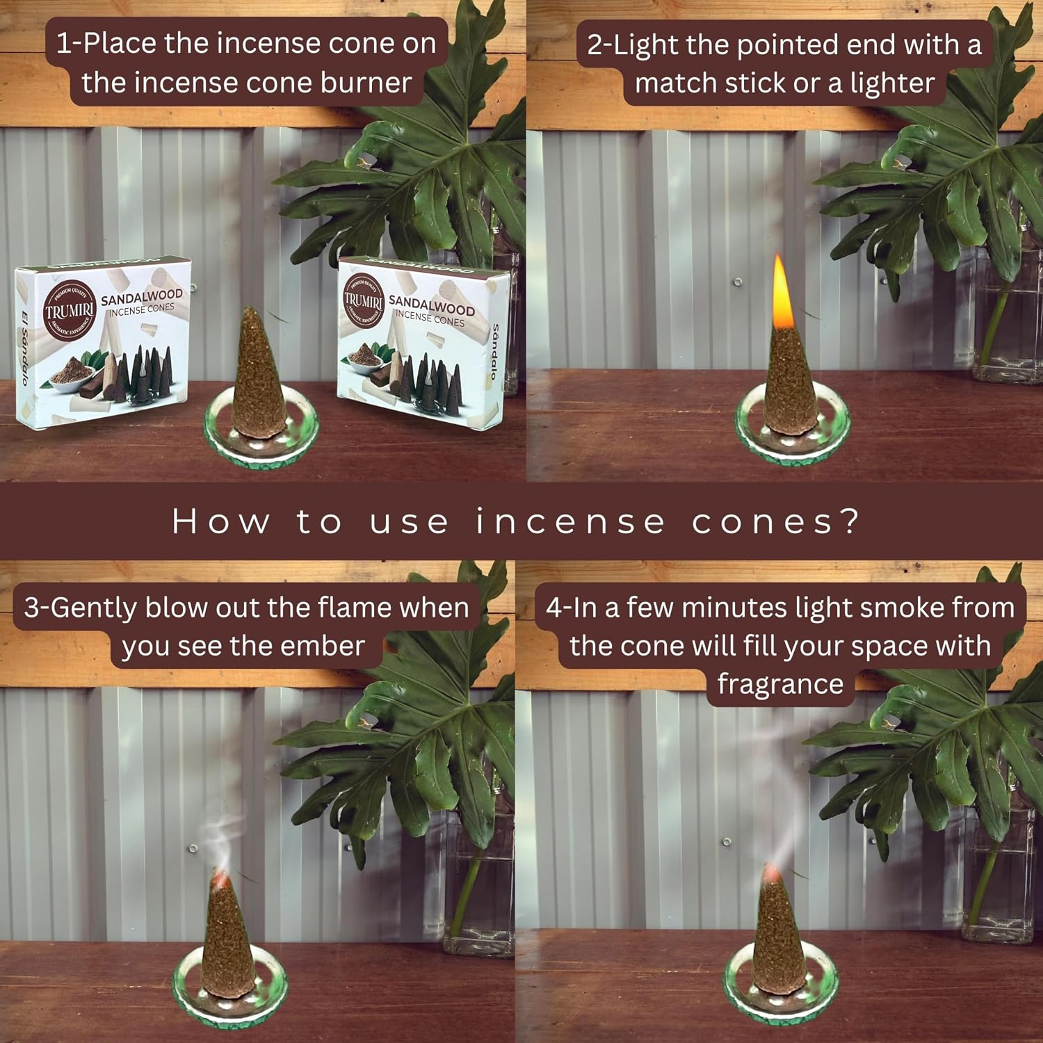 TRUMIRI Sandalwood Incense Cones - Total 20 Cone Incense - Dual Pack of 10 Insence Cones - Incense Cones Scented - Cone Incense Scents - Insense Cones - Incent Cone