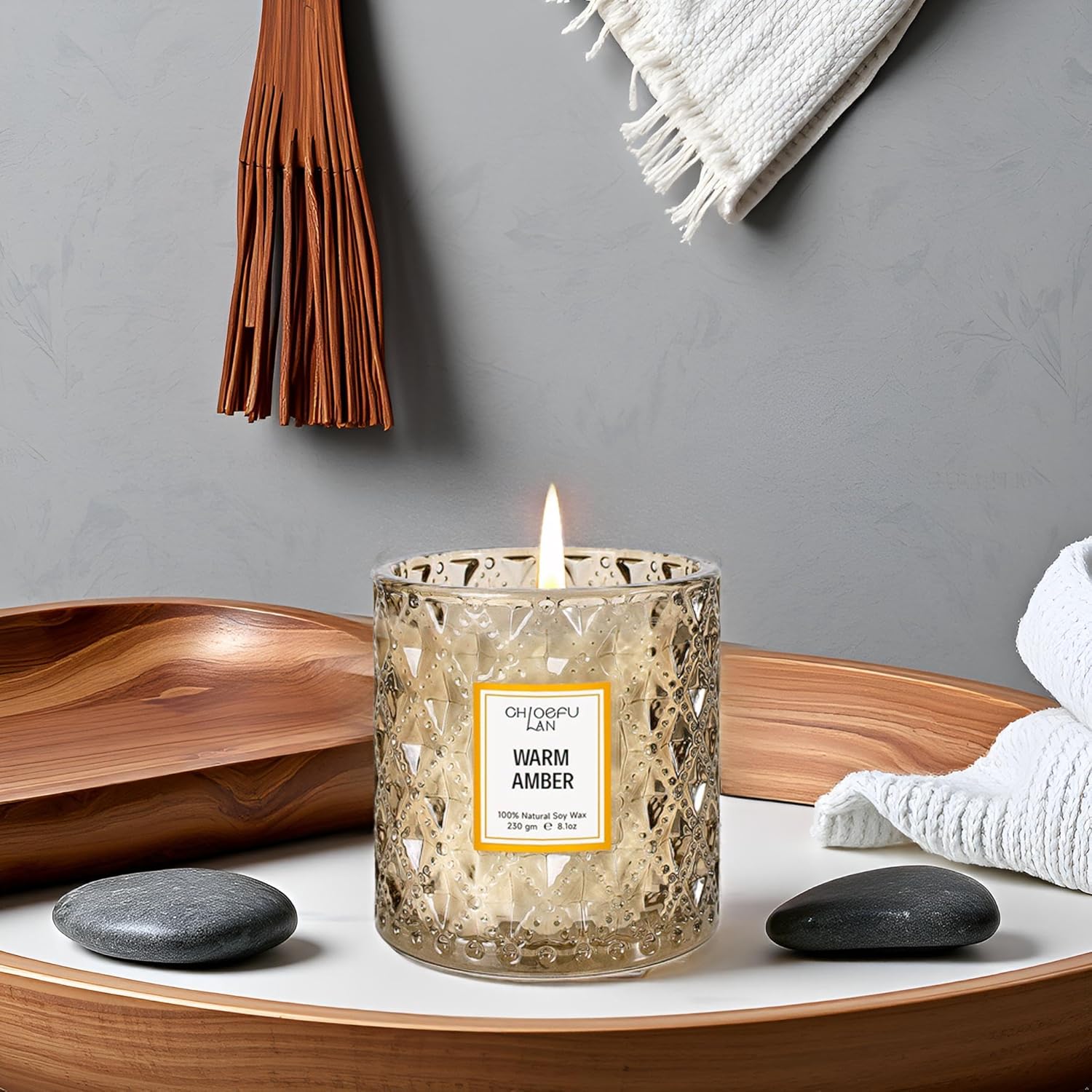 Amber Candles, Luxury Candle for Home Scented, Long Burning Time, Holiday Gifts, All Natural Soy Wax Decorative Candles, Scented Candle Gifts for Men&Women, 8.1oz