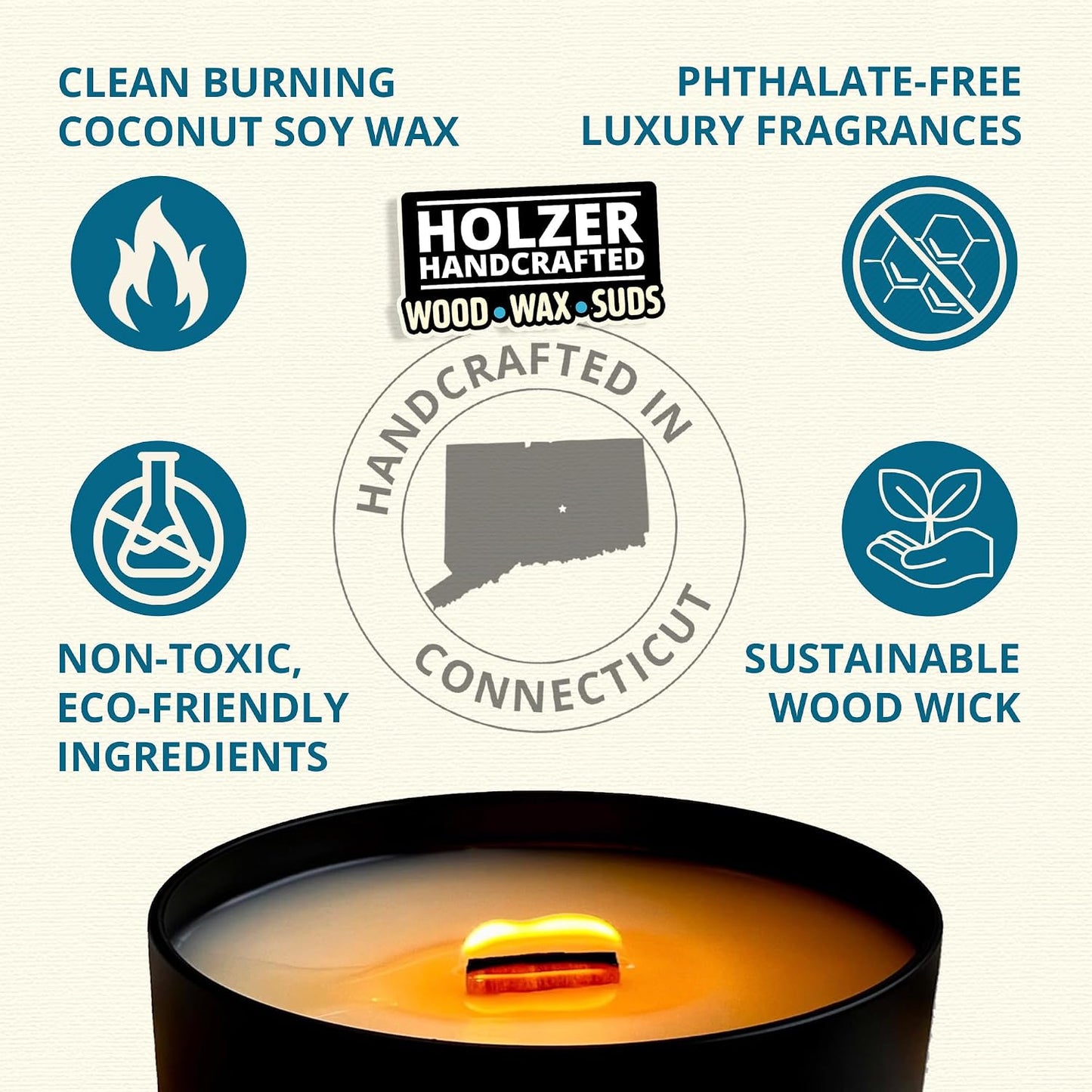 My Favorite Dentist Candle, Wood Wick Cocoa Butter + Cashmere Scented Candle | Coconut Soy Wax | Handmade in CT USA by Holzer Handcrafted | 6oz Modern Tin