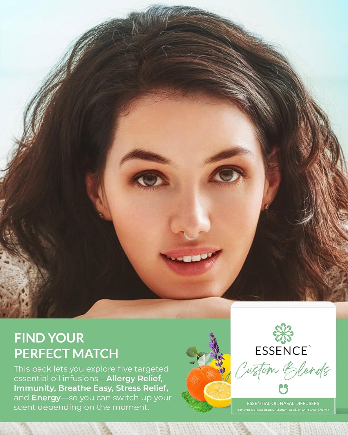 HONÉ Essence Nasal Diffuser Custom Blends Bundle – Essential Oil Silicone Nose Rings for Energy, Immunity, Stress & Allergy Relief – Wearable Aromatherapy for Daily Wellness & Relaxation
