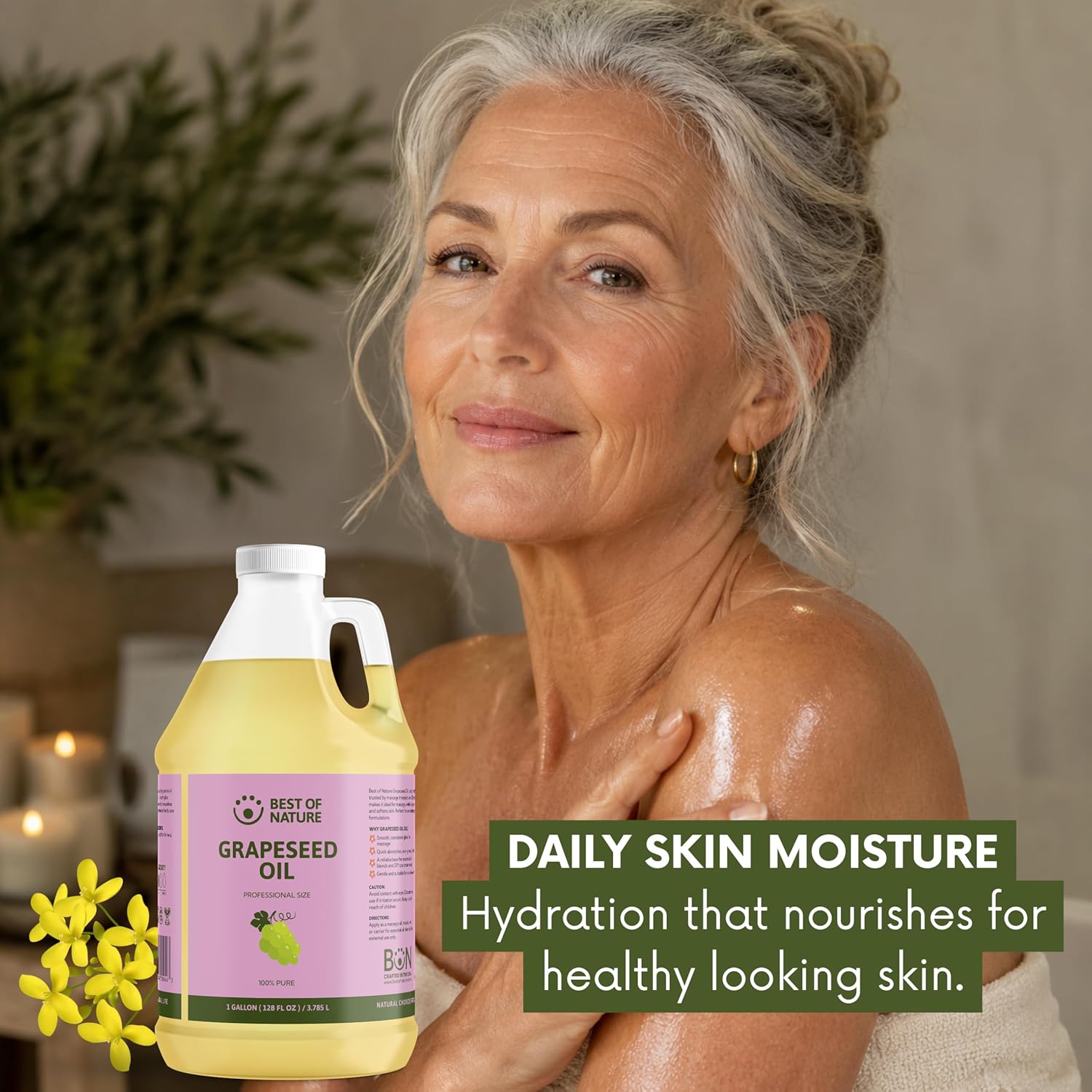 Best of Nature 100% Pure Grapeseed Oil - Unscented, Lightweight, Non-Greasy Moisturizer for Hair, Skin, Face & Aromatherapy, Carrier Oil for Essential Oils, Half Gallon (64 fl oz)