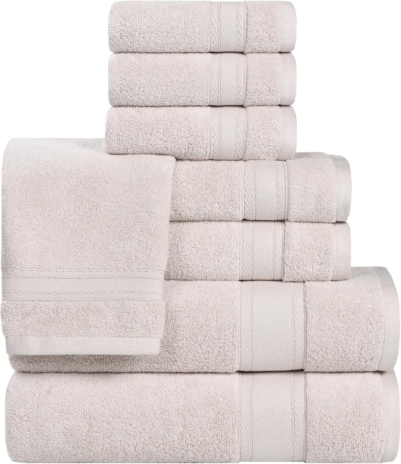 Superior Belmont Zero Twist Cotton Medium Weight Towels, for Guest Bath, Bathroom, Shower, Spa, Plush, Quick Dry, Ultra-Soft Towels, Bath Essentials, Thick Border, 8 Piece Assorted Towel Set, Silver