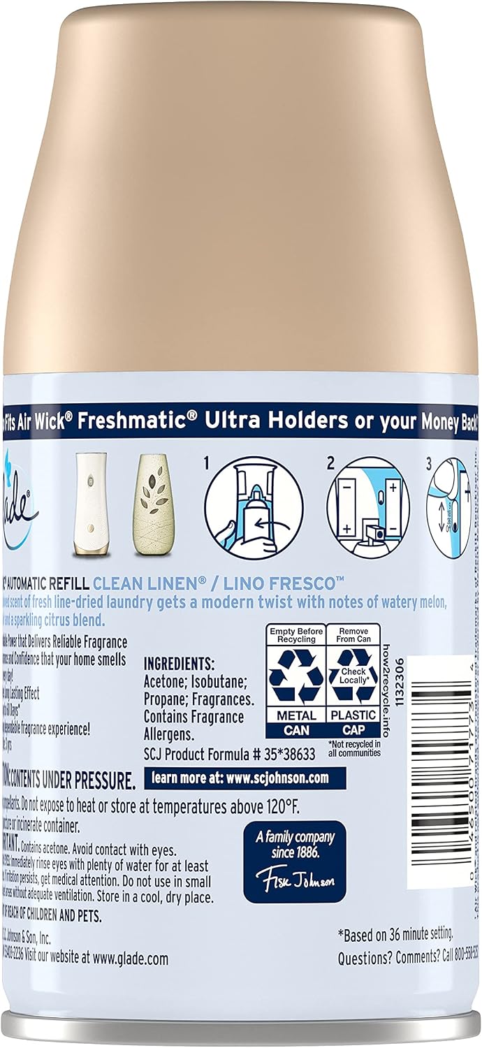 Glade Automatic Spray Refill, Air Freshener for Home and Bathroom, Clean Linen, 6.2 Oz