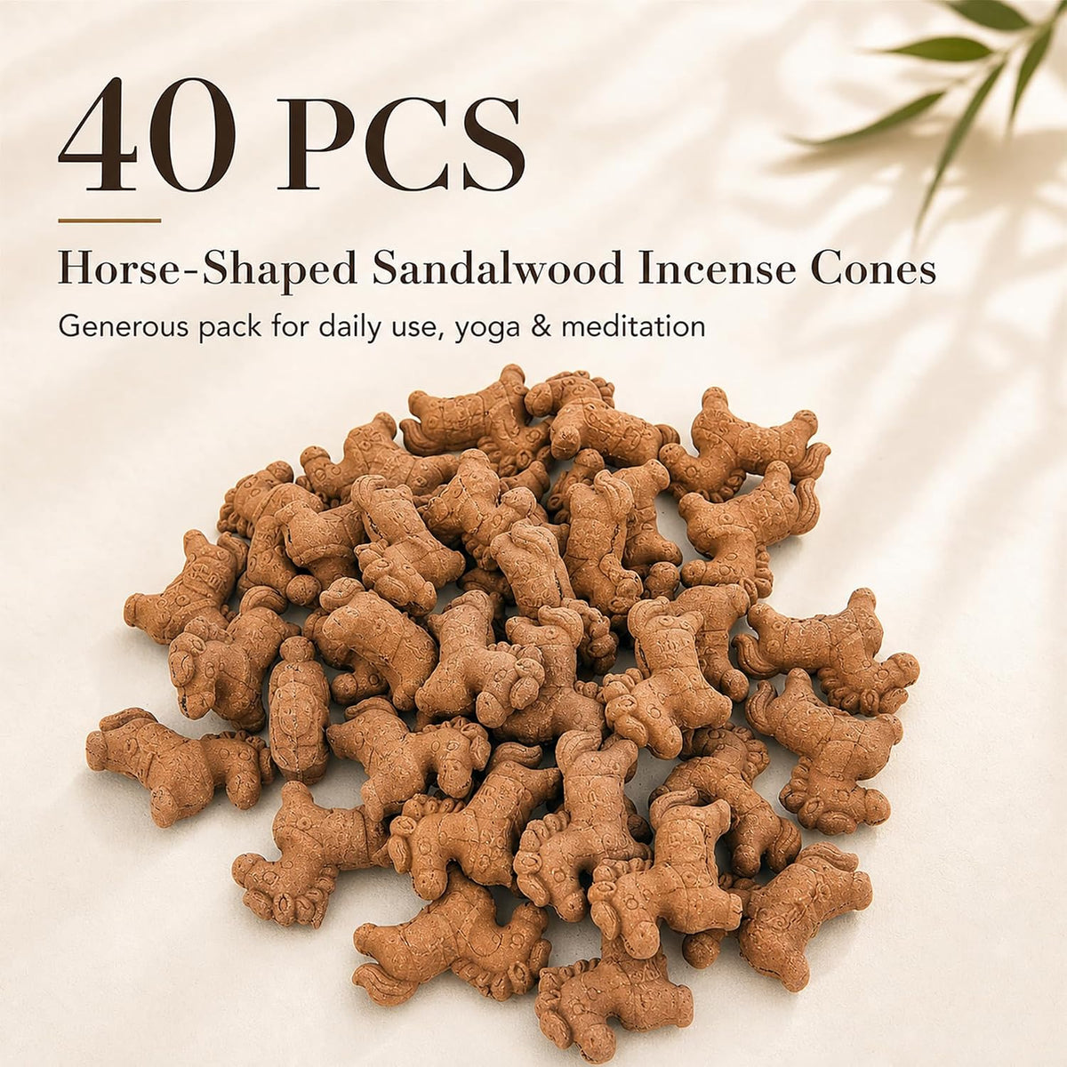 Large Incense Cones, Natural Sandalwood Scent, Horse Incense Cones - Mud Sculpture Zodiac Horse Shape,Fits Most Incense Trays &amp; Holders, Excellent for Relaxation(40Pcs)