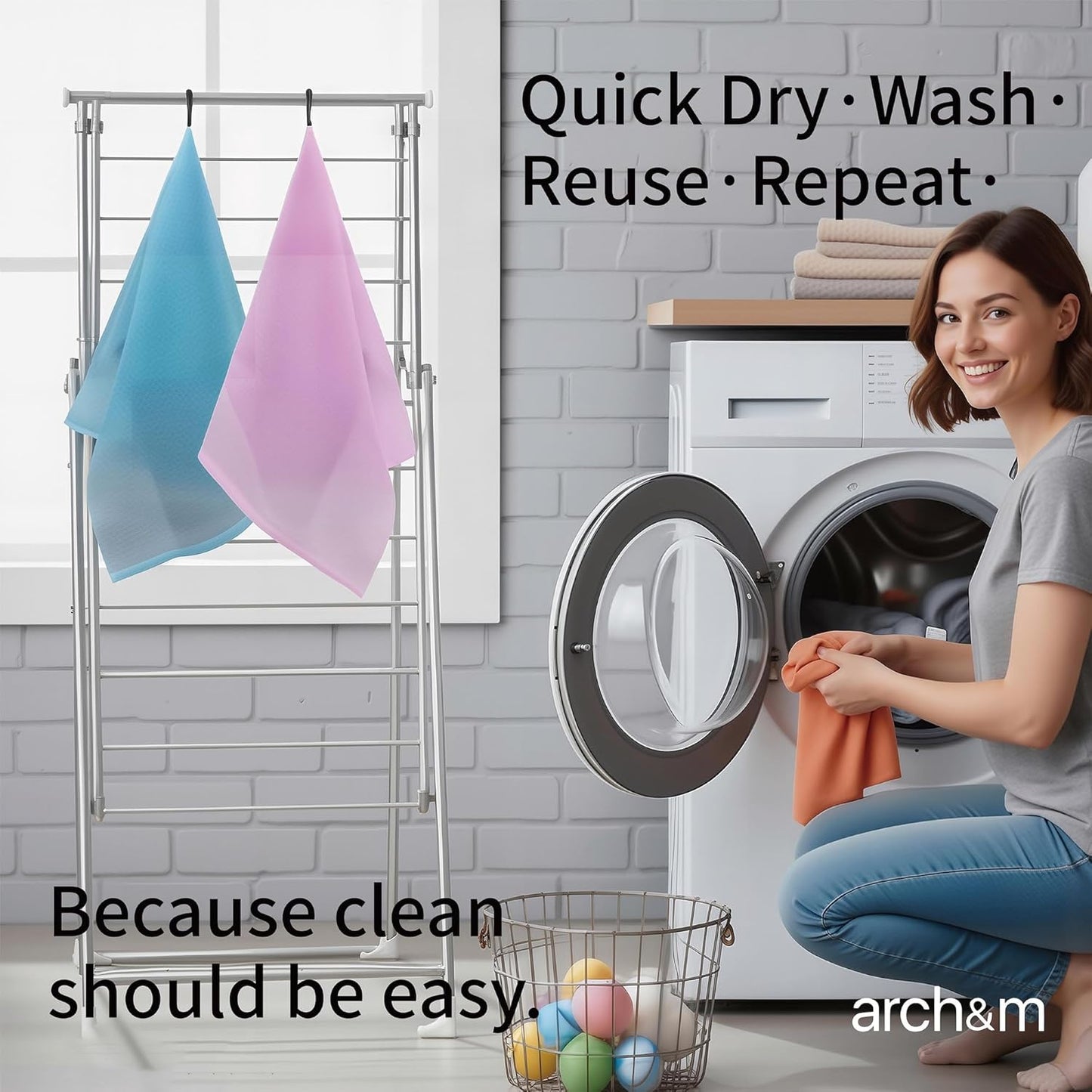 ARCH&M Exfoliating Washcloth & Shower Body Scrubber, 35 Inch, 3 Pack | Japanese & Korean Back Scrubber Towel, All Skin Type Daily Use in Shower, Textured Nylon, Smoother Skin, Quick-Dry
