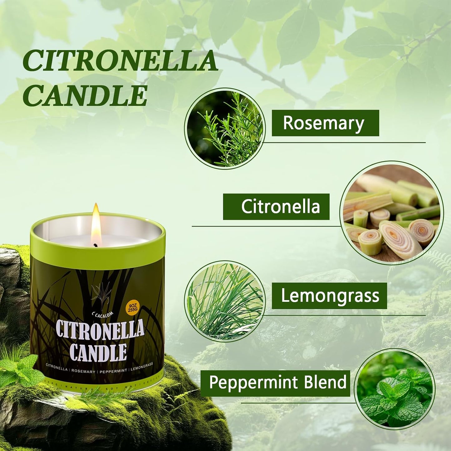 Citronella Candles Outdoor Set, 4 Pack Jar Candle for Patio Camping Backyard Picnic, Infused with 5 Plant Essential Oils, 9 Oz Non Toxic Candles, Scented Candles Sets Gifts for Men Women
