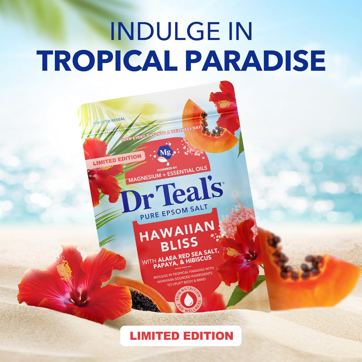 Dr Teal's Epsom Salt Magnesium Soak, Limited Edition Hawaiian Bliss, 3 lbs
