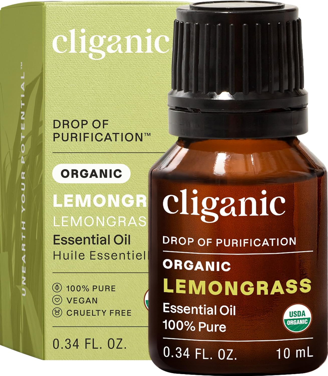 Cliganic USDA Organic Lemongrass Essential Oil - 100% Pure Natural Undiluted, for Aromatherapy Diffuser | Non-GMO Verified
