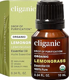 Cliganic USDA Organic Lemongrass Essential Oil - 100% Pure Natural Undiluted, for Aromatherapy Diffuser | Non-GMO Verified